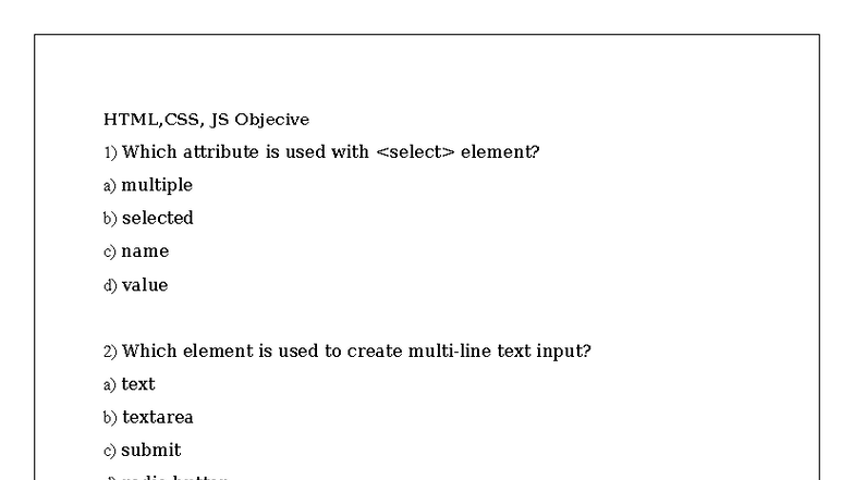 HTML 101: Objective Questions for Final Exam - Studocu