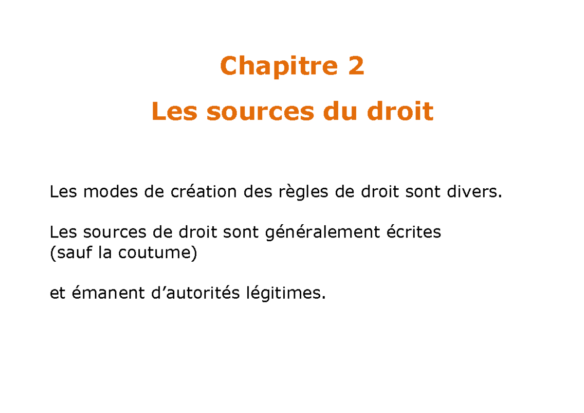 Chapitre 2 - Les Sources du Droit (Droit 1 STMG) - Studocu