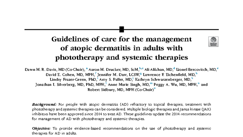 Guidelines of care for the management of atopic dermatitis in adults ...