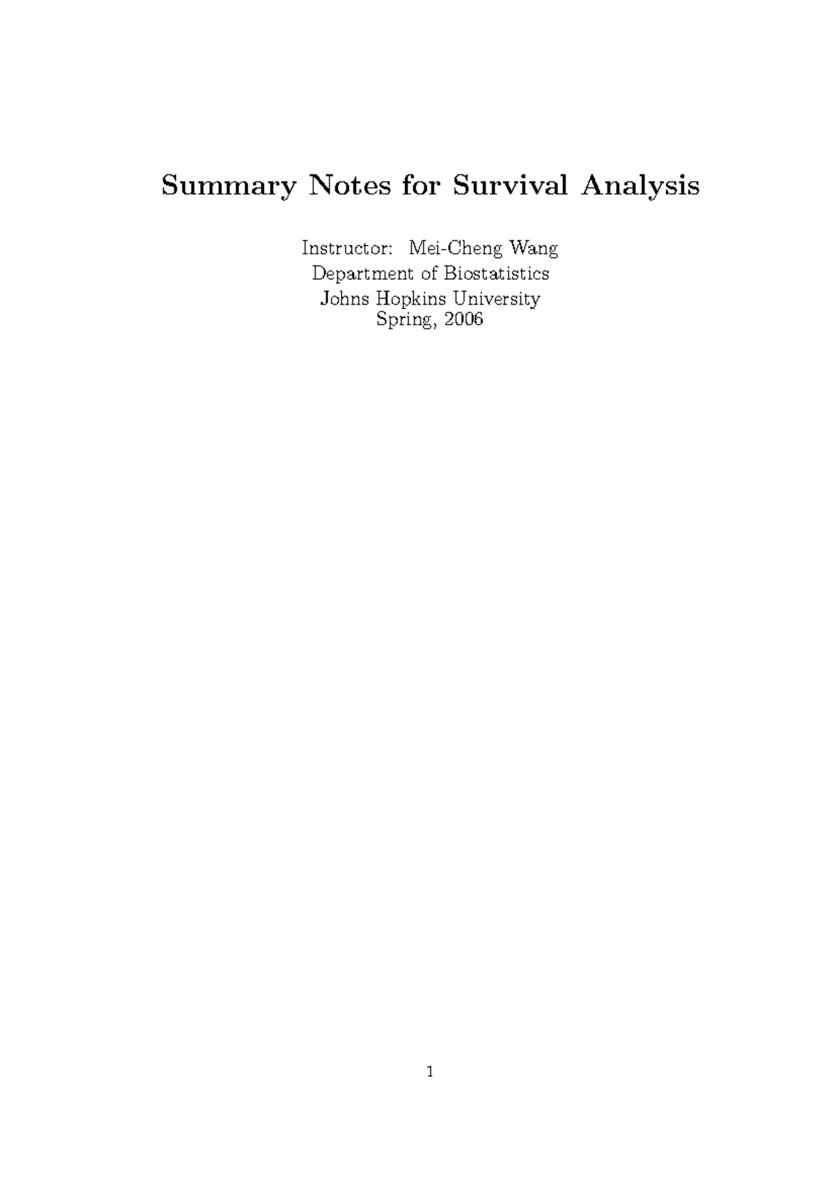 Survival Analysis Summary Notes WMC 2 - Biostatistics Spring 2006 - Studocu