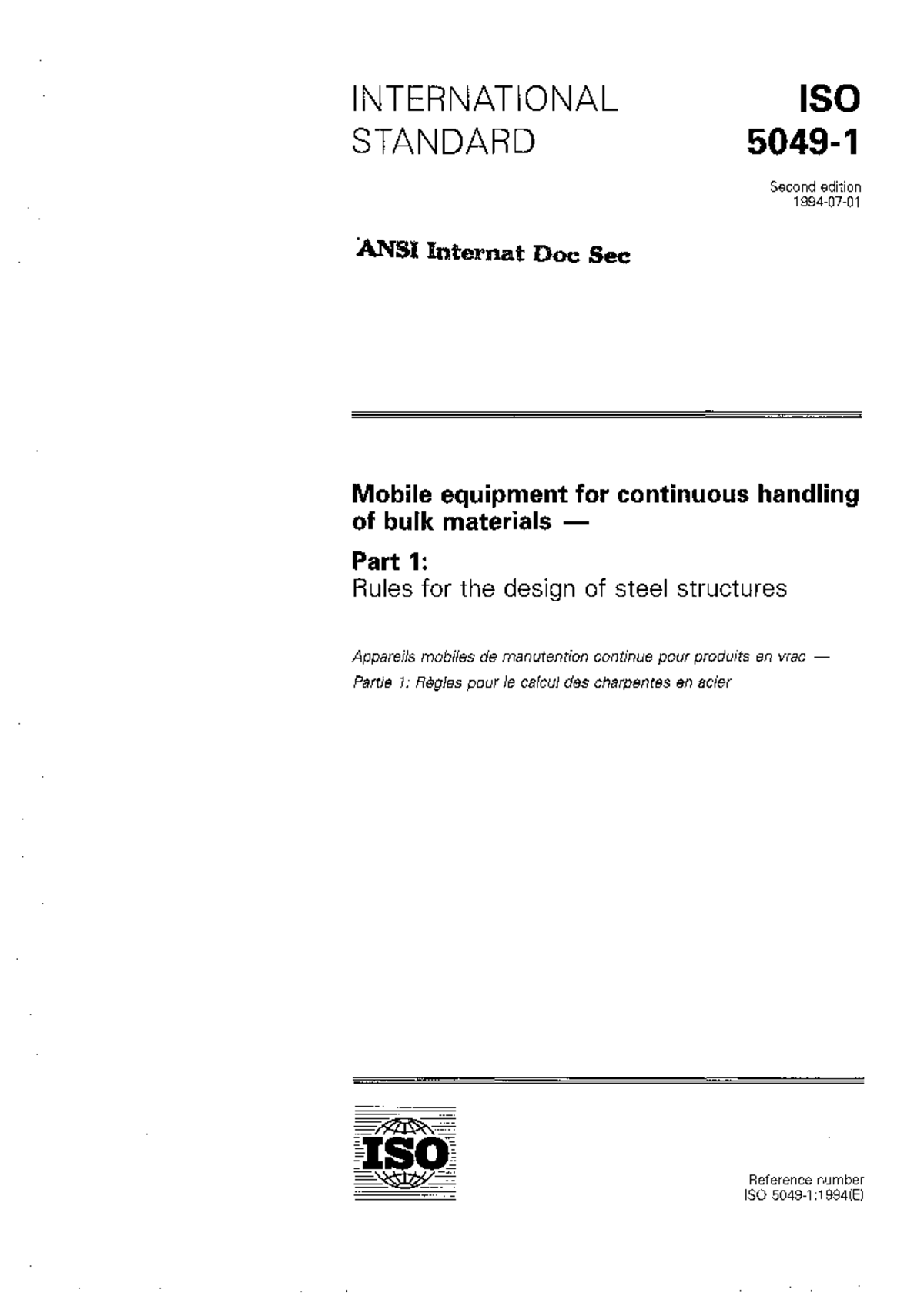 ISO 5049-1:1994 Mobile Equipment Design Rules for Bulk Materials ...
