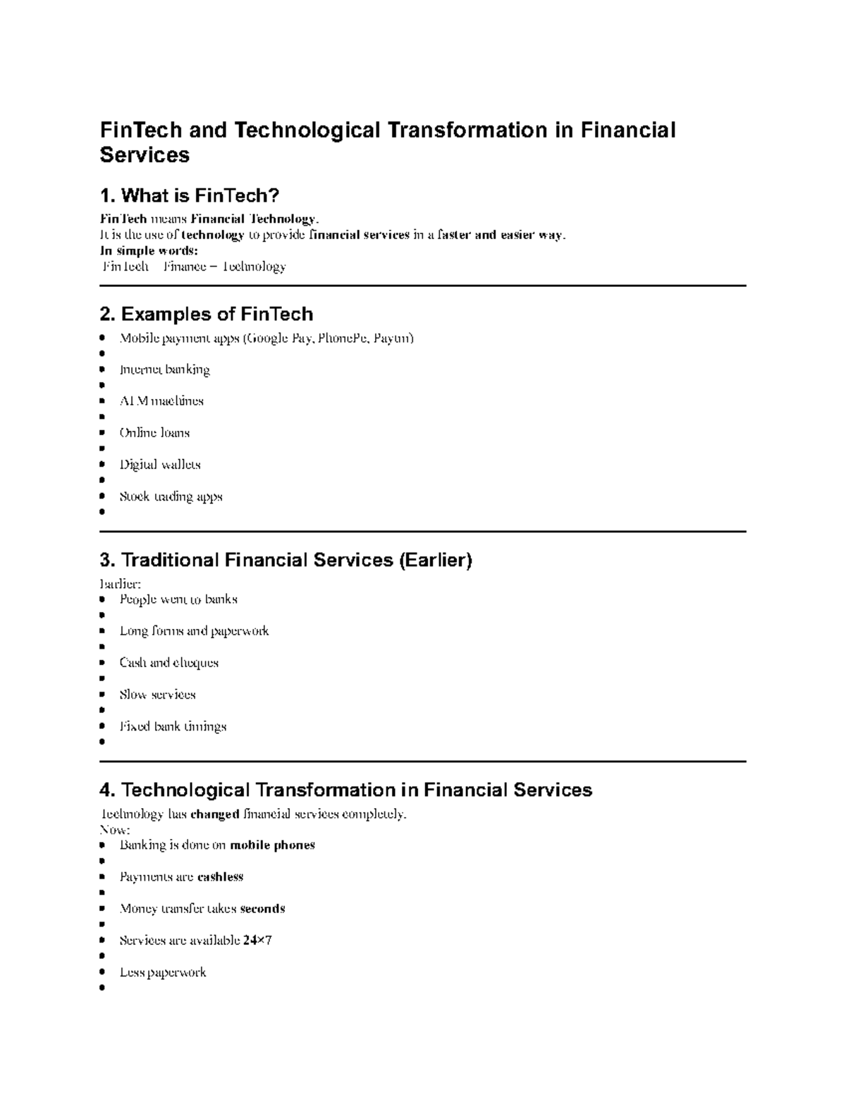 FinTech and Tech Transformation in Financial Services - Studocu
