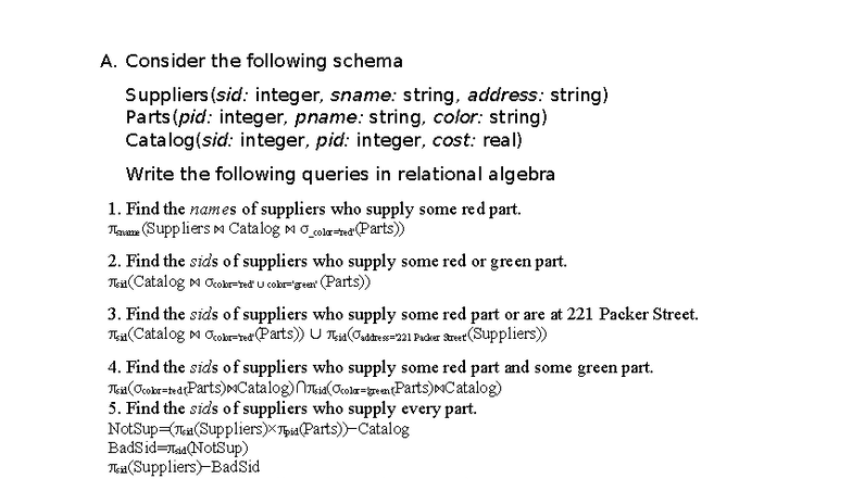 Ch03 1 - Assignment: Relational Algebra Queries on Suppliers and Parts ...