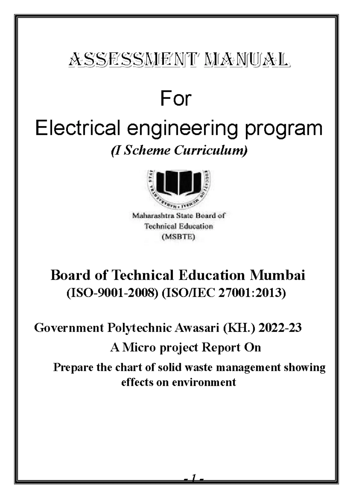 Ecaaaa MP - Microproject - ASSESSMENT MANUAL For Micro Projects ...