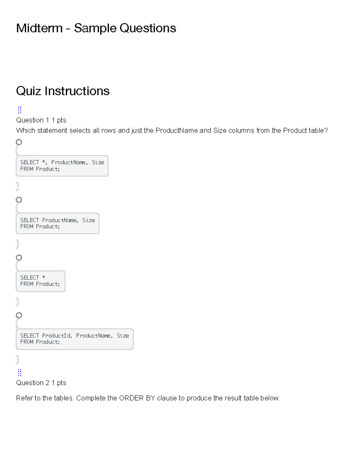 Midterm Exam Sample Questions for Database Management (CS101) - Studocu