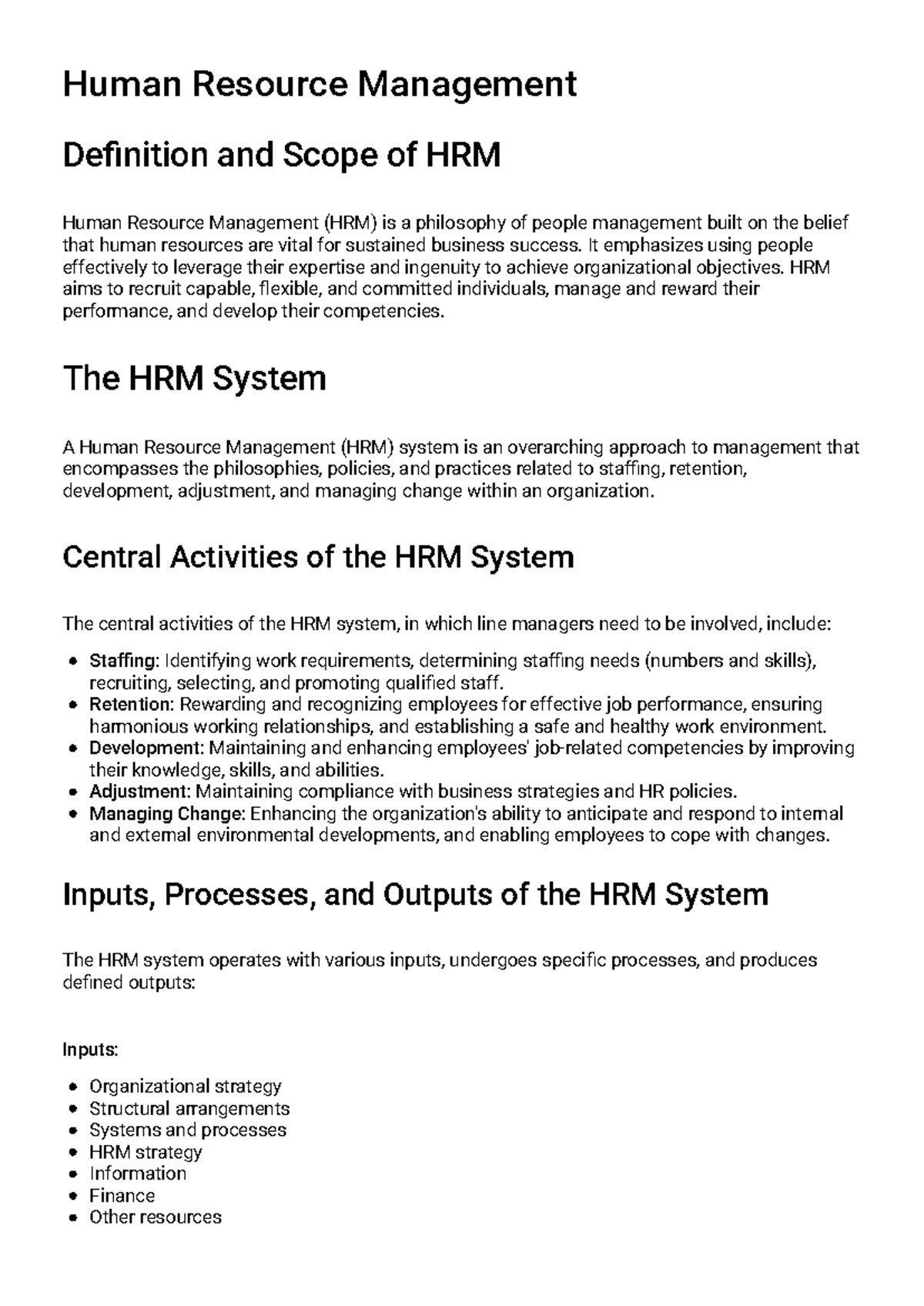 Human Resource Management (HRM) Fundamentals - Study Guide - Studocu