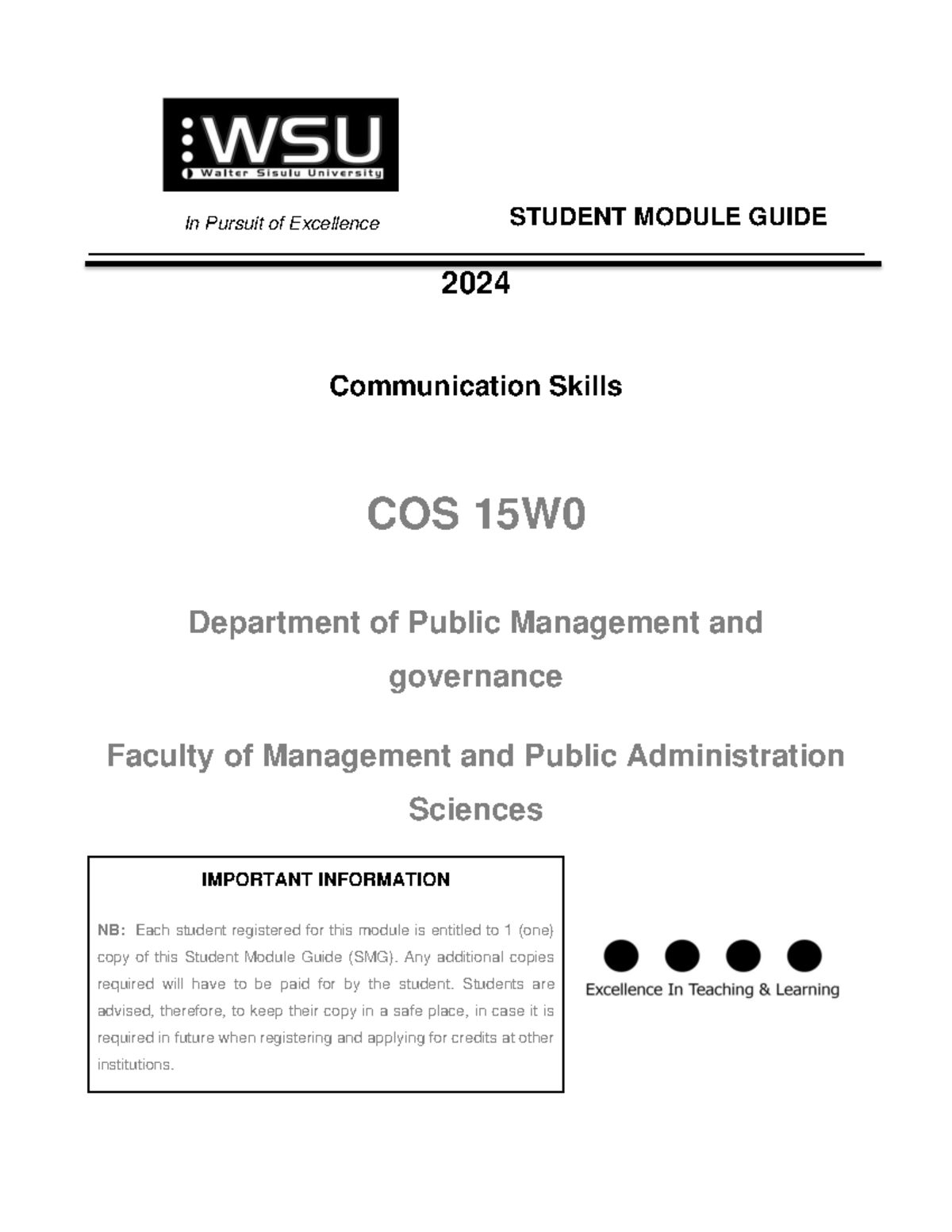 COS 15W0 2024 SMG - Student Module Guide for Effective Communication ...