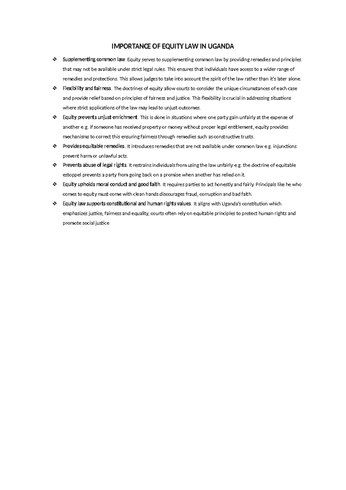 Equity Law in Uganda: Supplementing Common Law Principles - Studocu