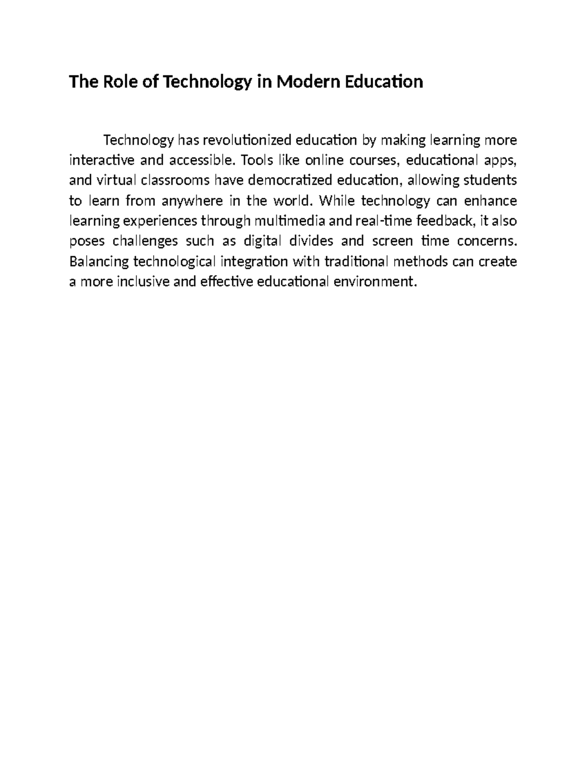 The Role of Technology in Modern Education - The Role of Technology in ...