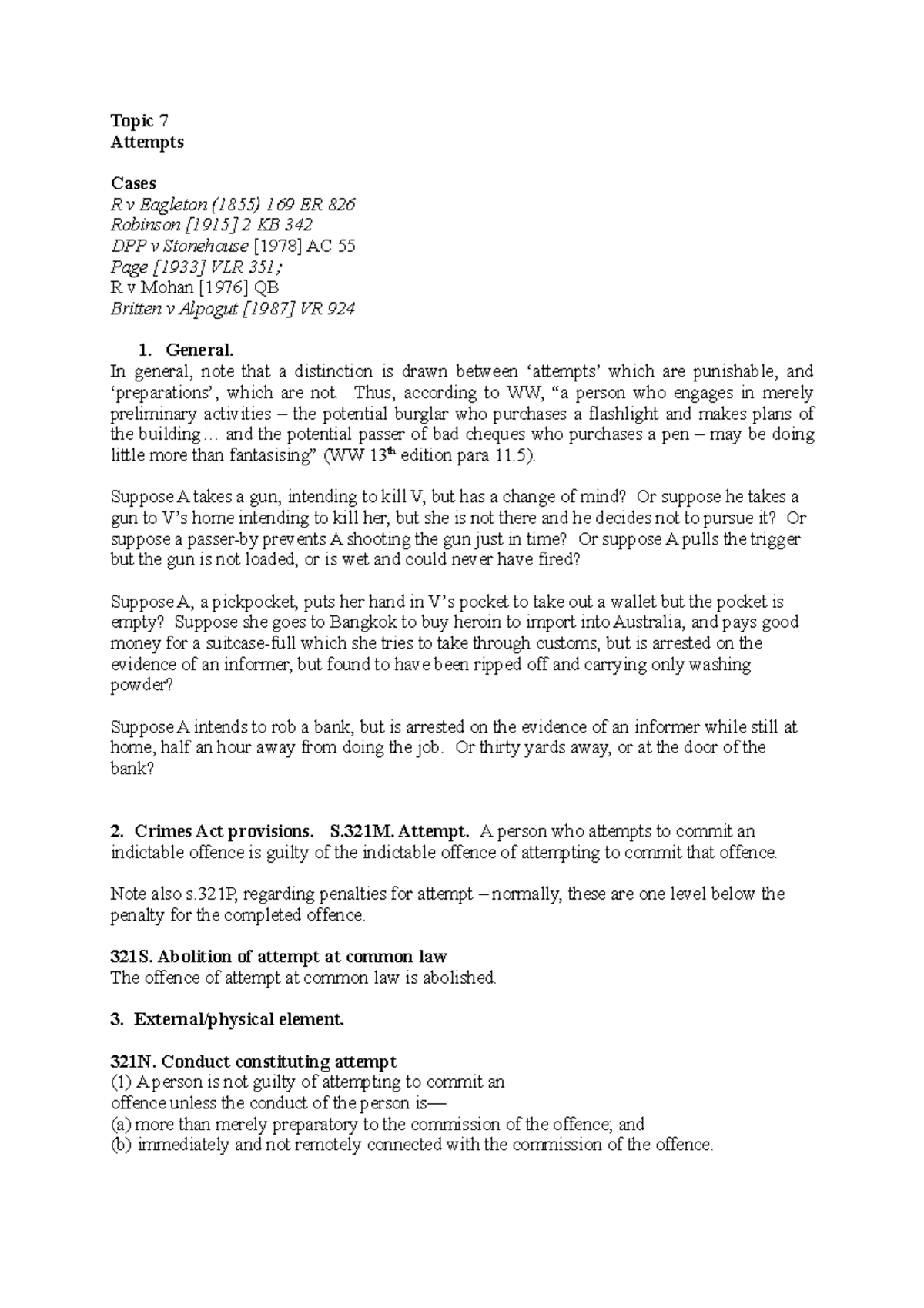 Law5001: Understanding Attempts in Criminal Law - Topic 7 Notes - Studocu
