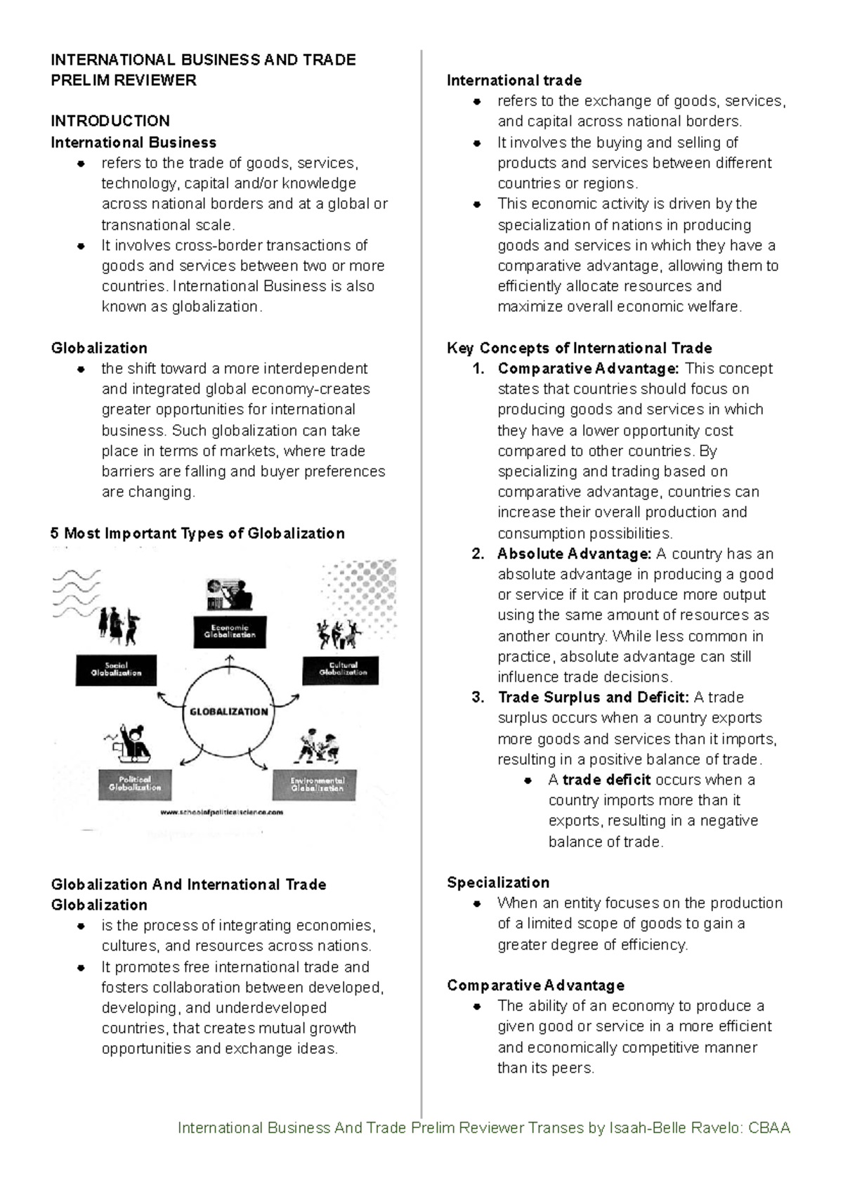 International Business and Trade Prelim Reviewer: Key Concepts and ...