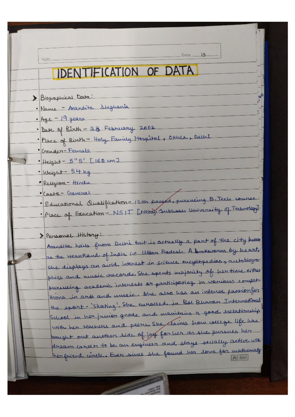 Case study continuation after objectives - Topic Date 15 IDENTIFICATION ...