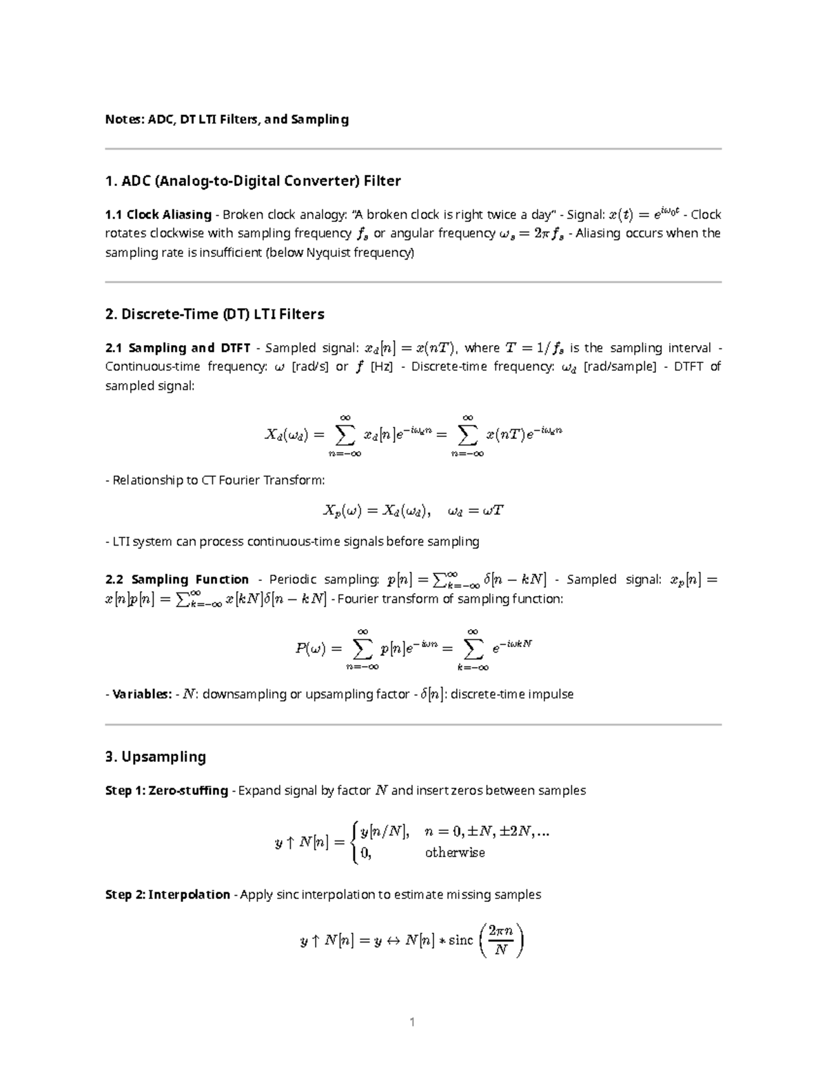 ADC and DT LTI Filters Sampling Notes - Studocu