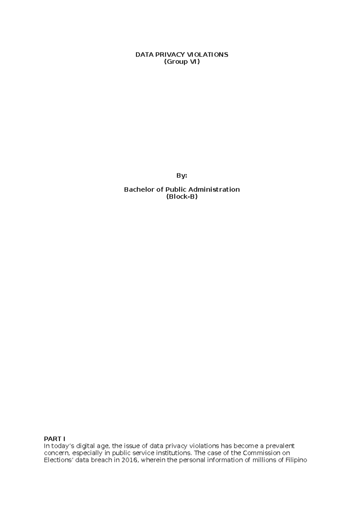 Position Paper on Data Privacy Violations - Group VI - Studocu