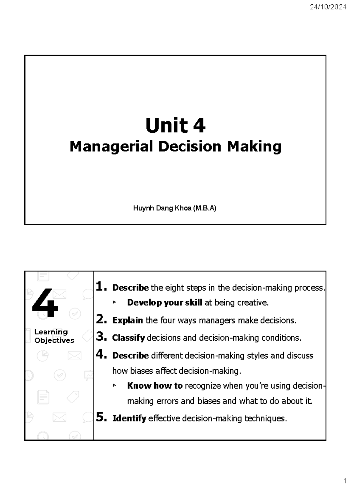 C4. Managerial Decision Making: Key Concepts and Techniques - Studocu