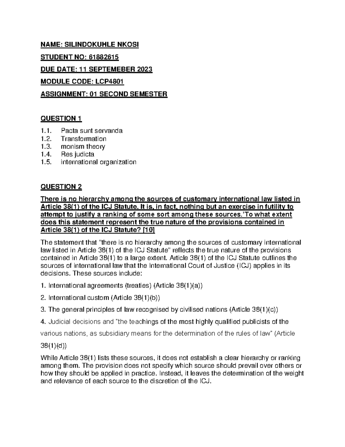 Assignment 01: Legal Principles in International Law (LCP4801) - Studocu