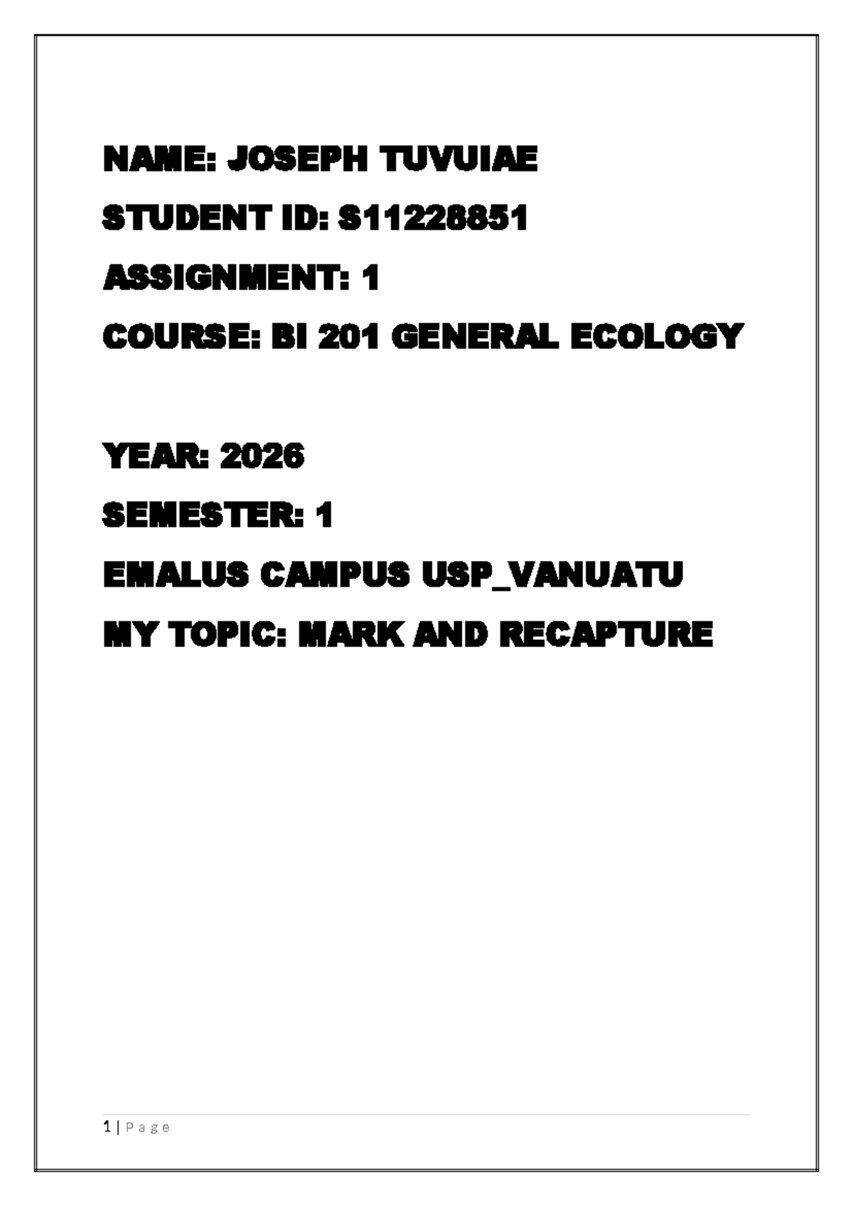 BI201 Assignment 1: Mark and Recapture Method in Ecology - Studocu