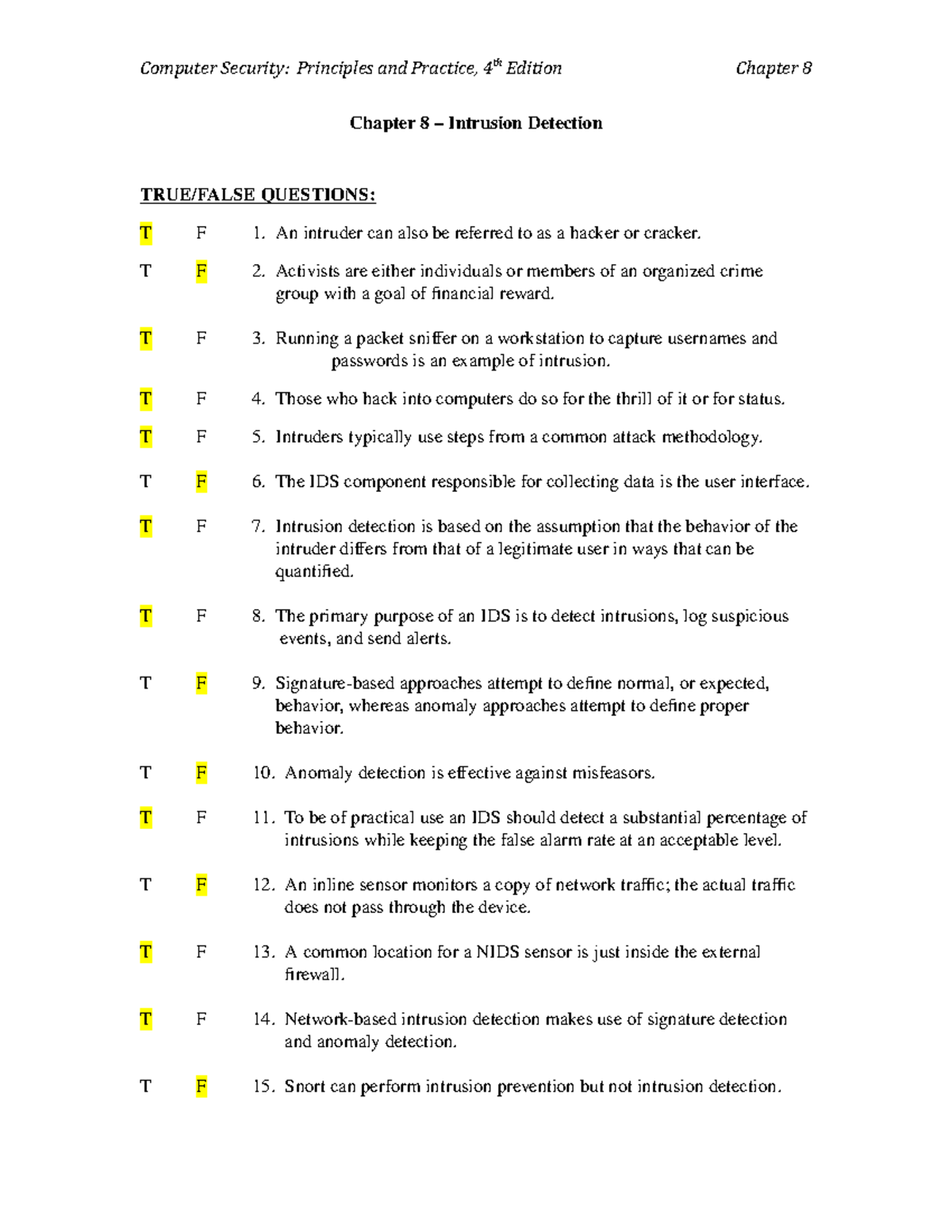 Computer Security 8: Chapter 8 - Intrusion Detection Study Guide - Studocu