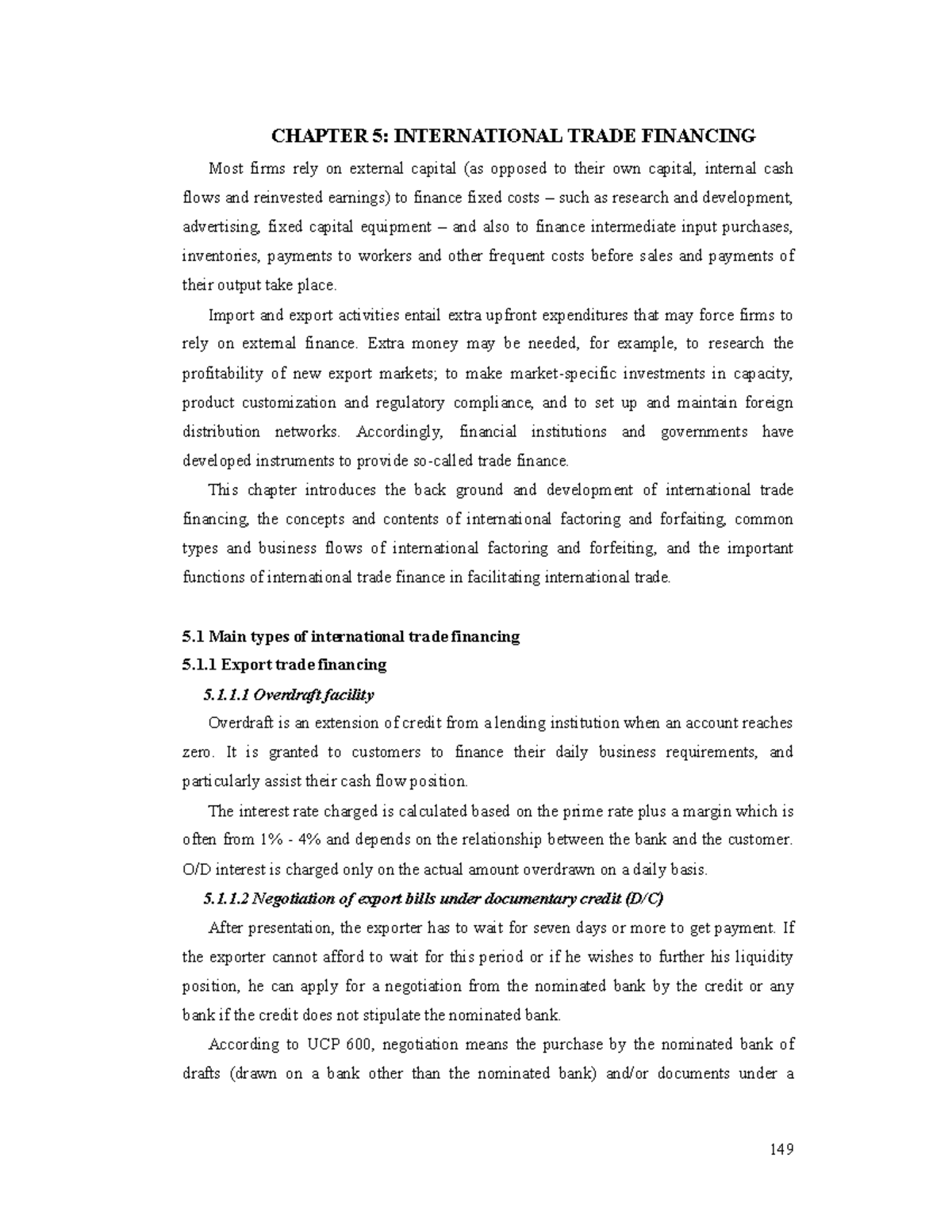 CHAPTER 5: INTERNATIONAL TRADE FINANCING OVERVIEW AND KEY CONCEPTS ...