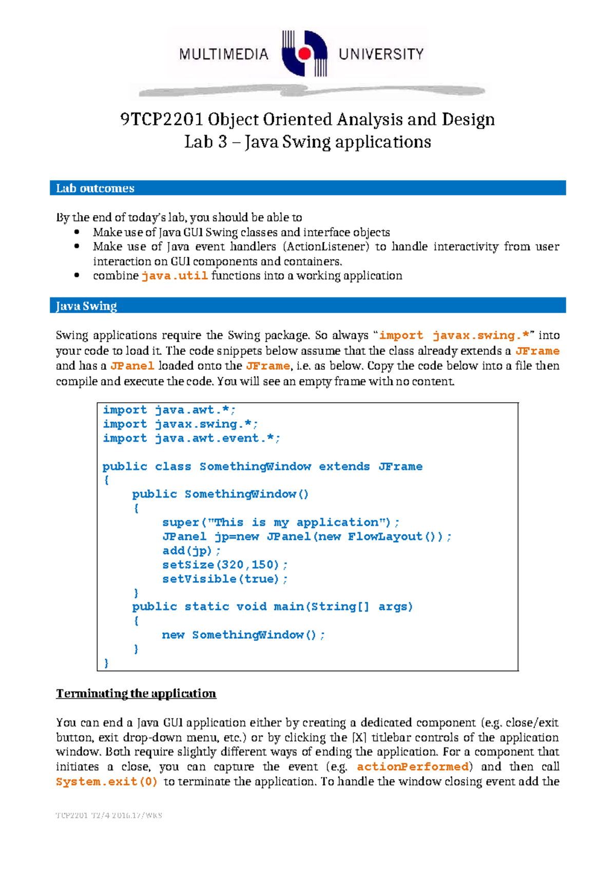 9TCP2201 Lab 3: Java Swing Applications and Event Handling Techniques ...
