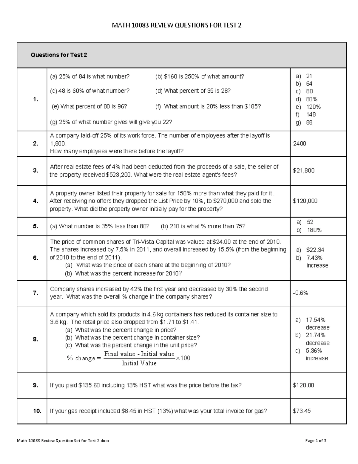 MATH 10083 Post-Final Exam Review Question Set with Answers - Studocu