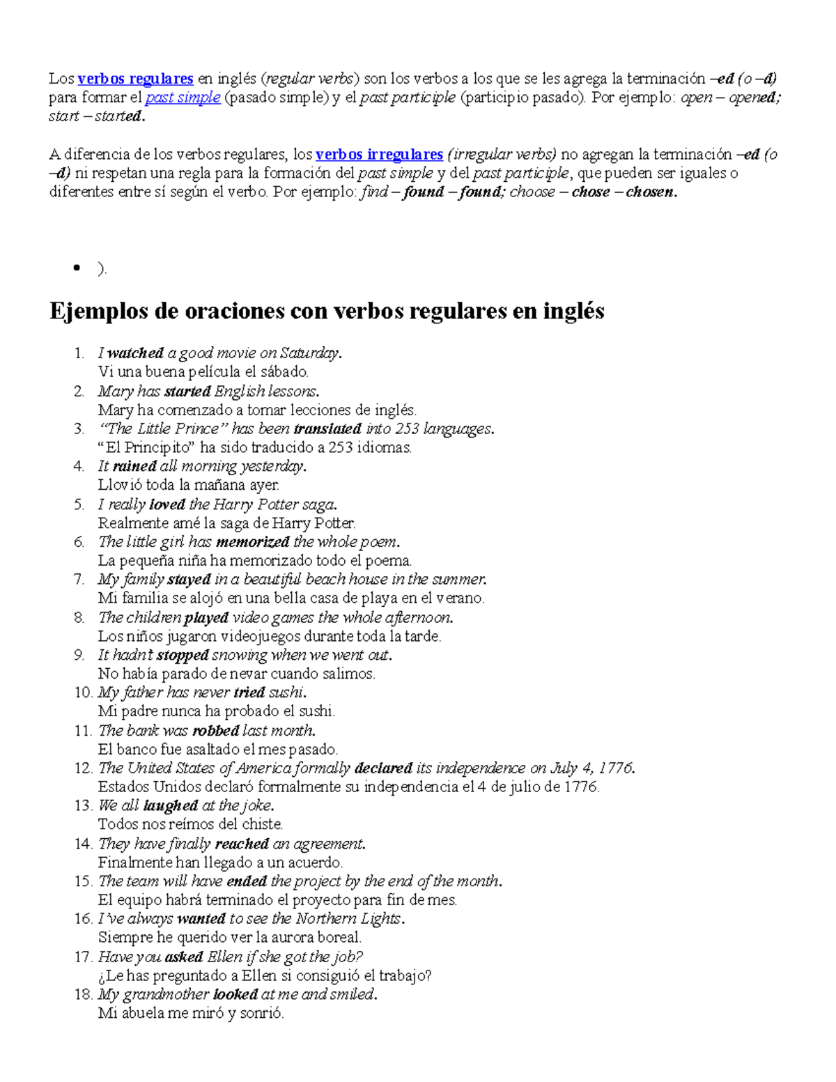 Ejemplos De Oraciones En Pasado Simple En Ingles Y Espaol