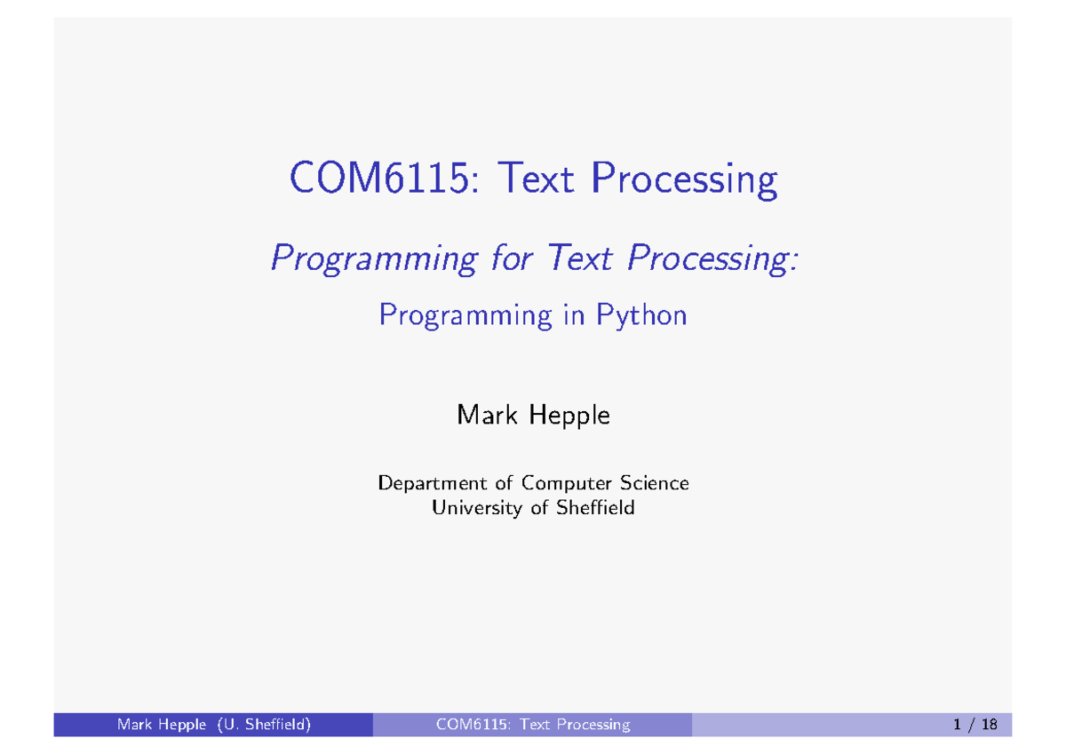 Lecture 02: Introduction to Python Programming (COM6115) - Studocu