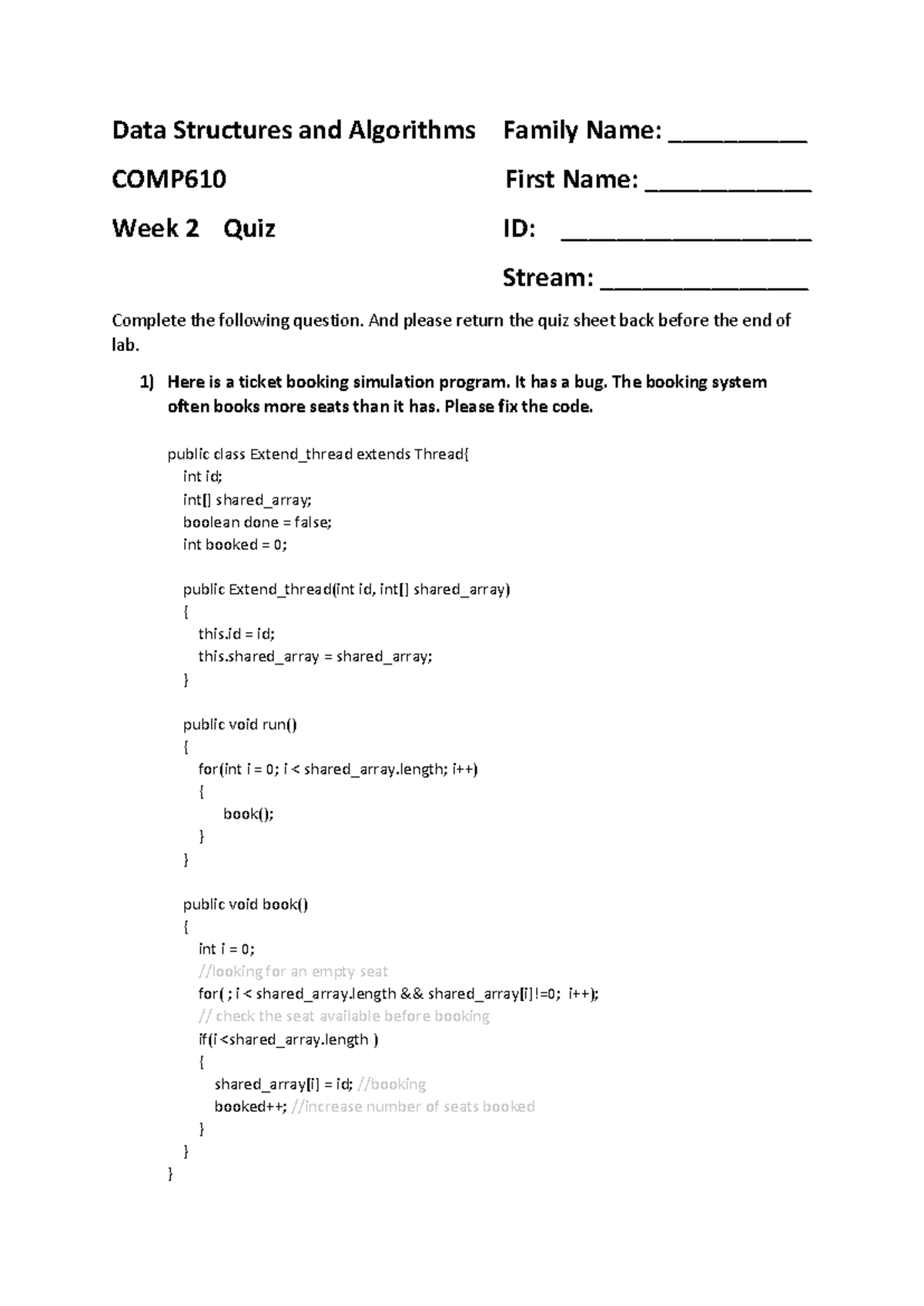 COMP610 Week 2 Quiz: Data Structures & Algorithms Issues - Studocu