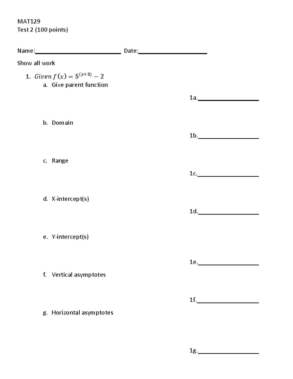 MAT+129+test+2 - notes for test 2 - Test 2 (1 0 0 points) Name: Date ...