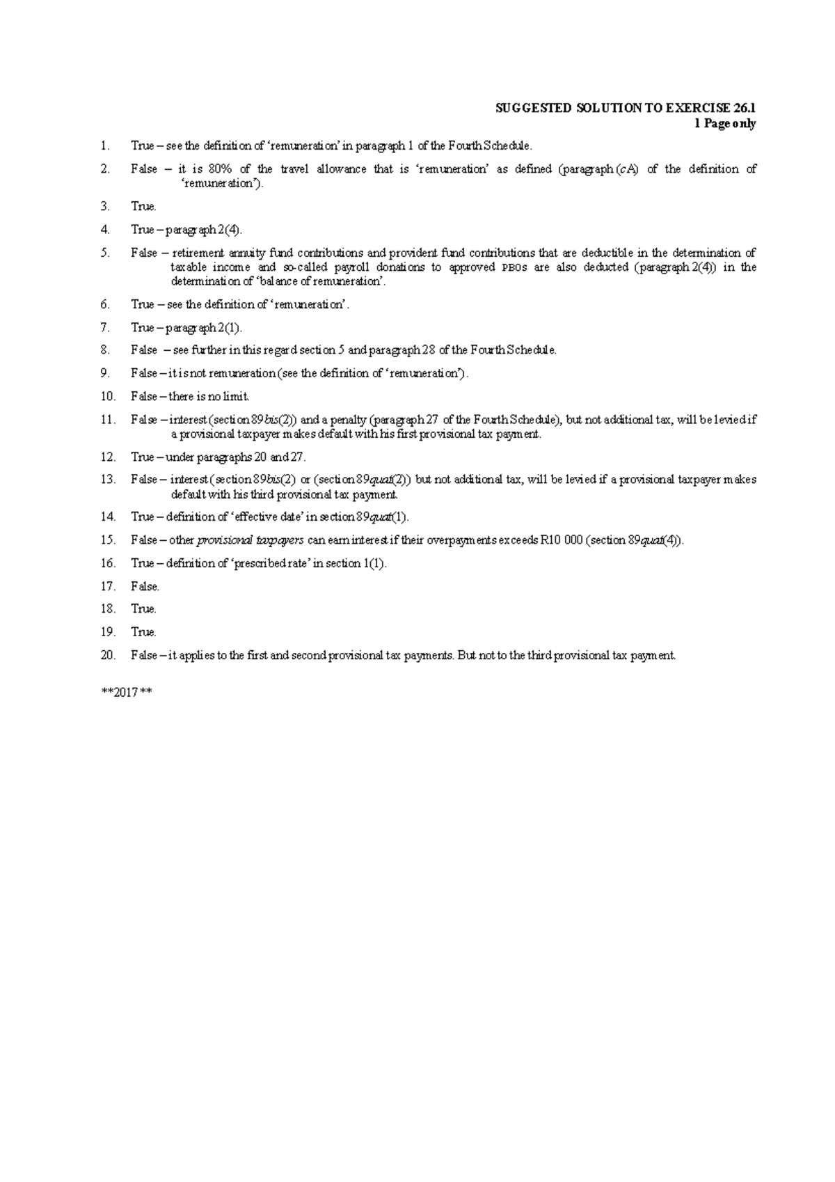 Suggested Solutions for Exercise 26 - Income Tax Calculations - Studocu