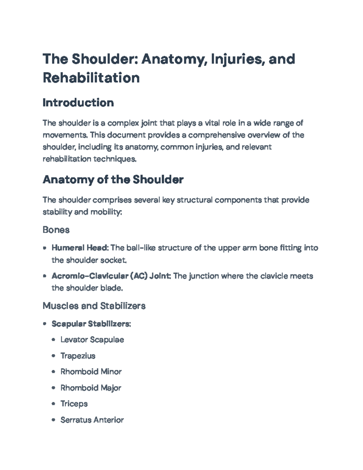 Shoulder Anatomy, Injuries, and Rehabilitation: A Comprehensive Guide ...