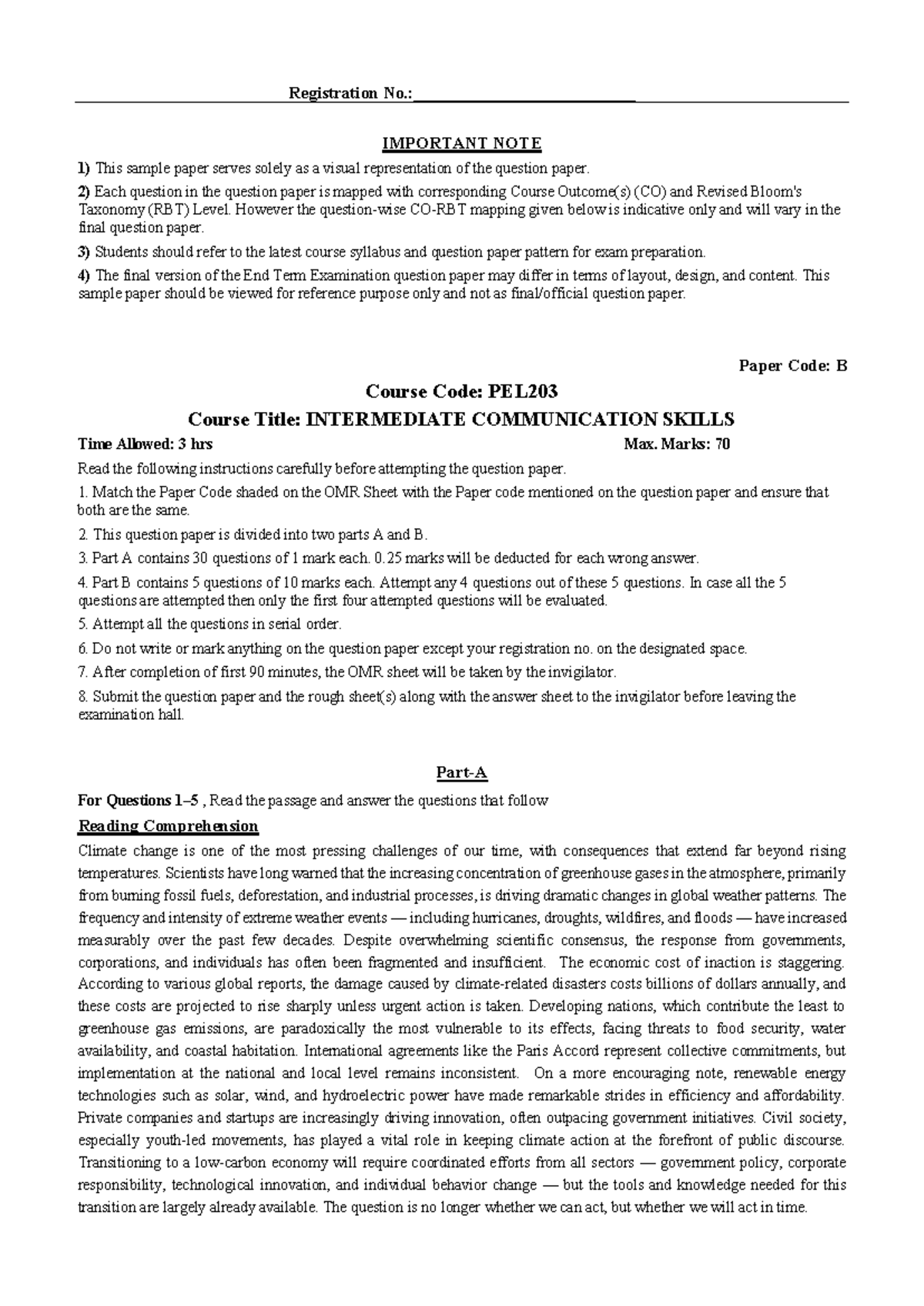 PEL203 Final Exam Sample Paper B: Registration & Instructions - Studocu