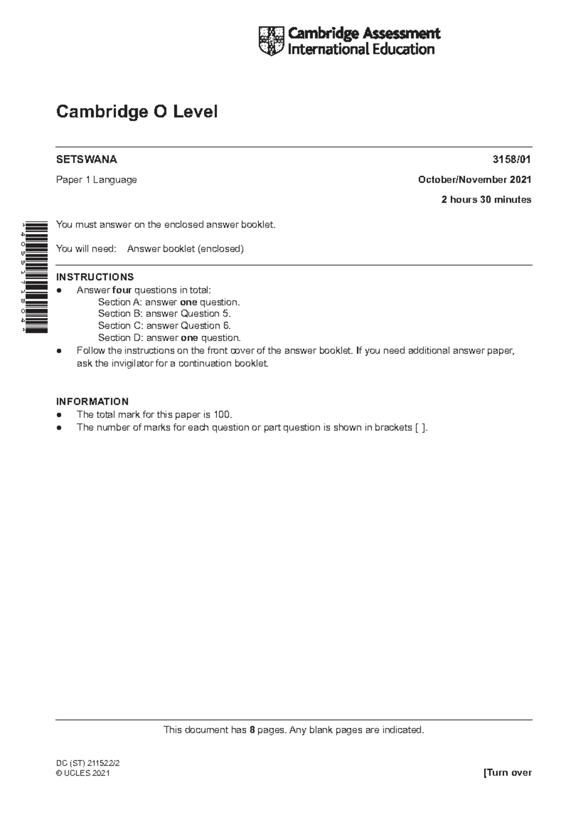 Cambridge O Level SETSWANA 2020 Paper 2 Revision Notes - Studocu