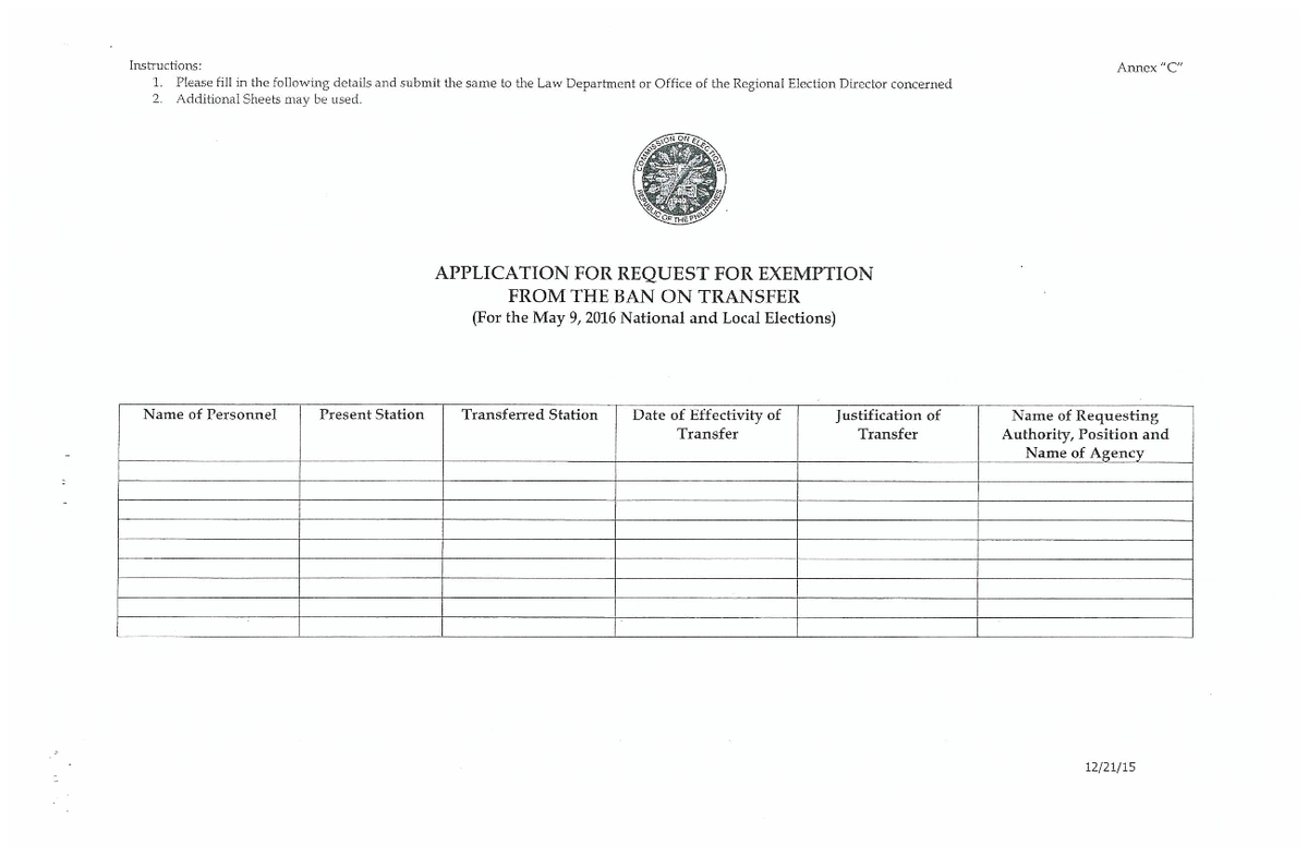Comres 10030 ac - Exemption Request Form for Election Ban - Studocu