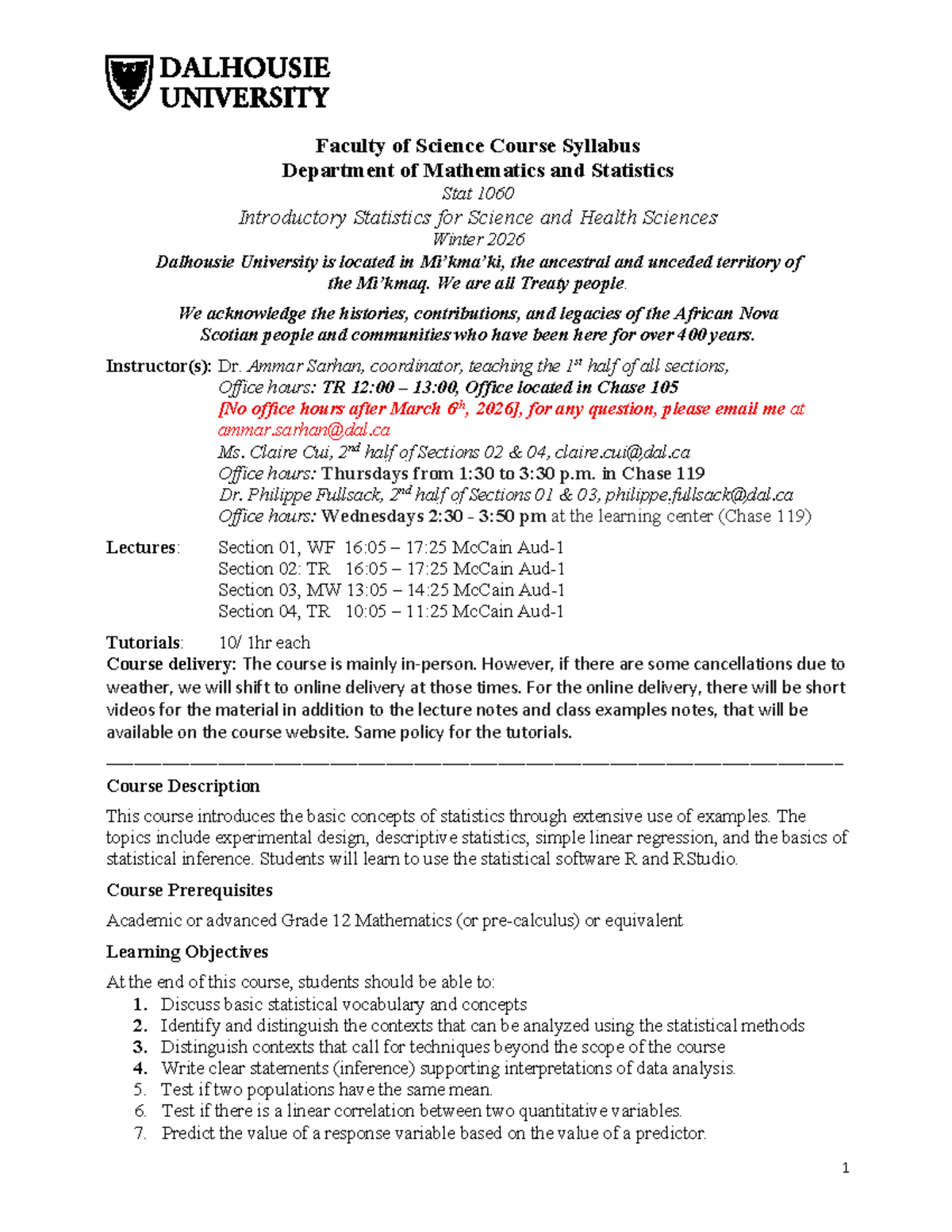 STAT 1060 Syllabus: Introductory Statistics for Science - Winter 2026 ...
