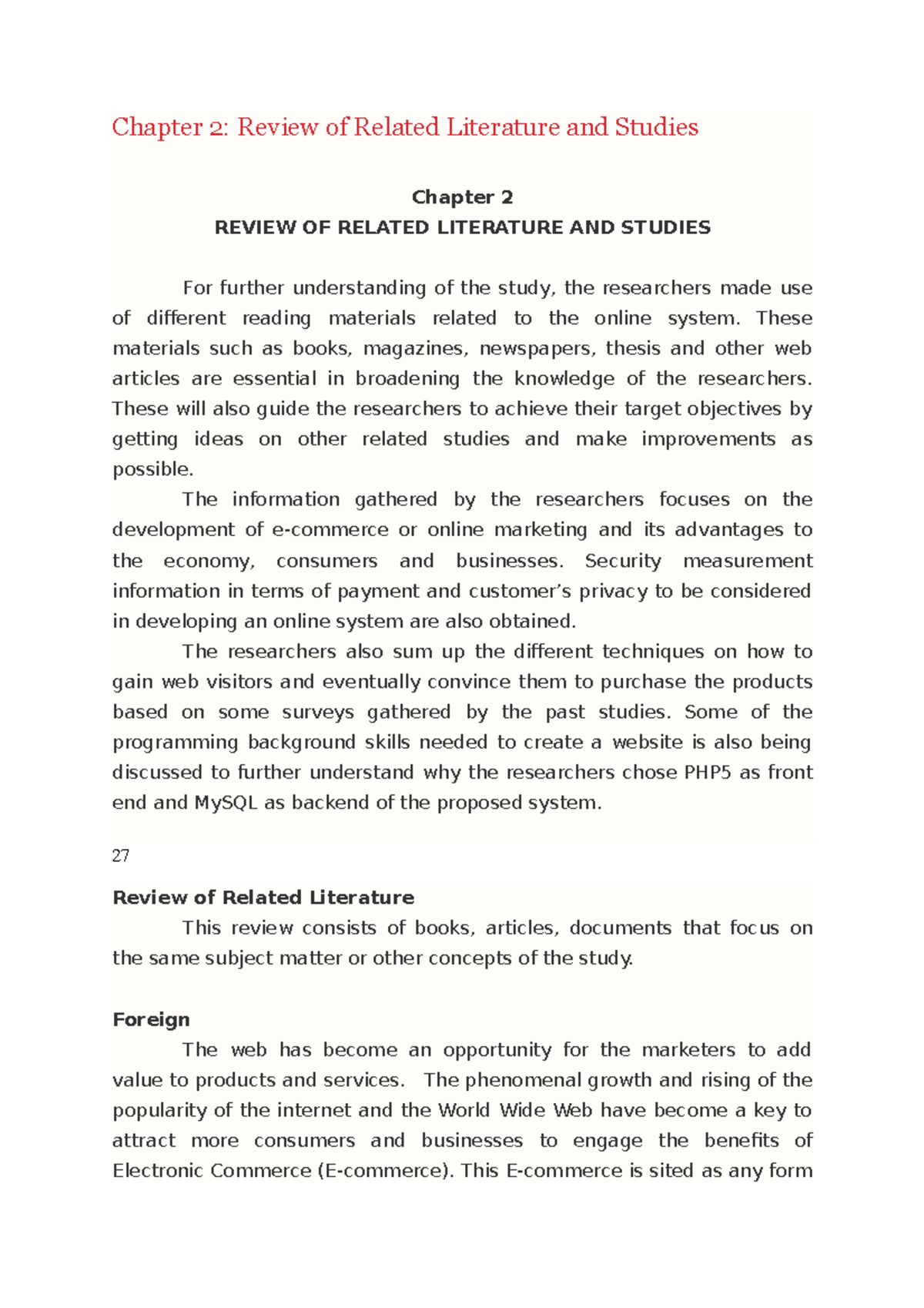 Chapter 2 Review of Related Literature on E-Commerce Systems - Studocu
