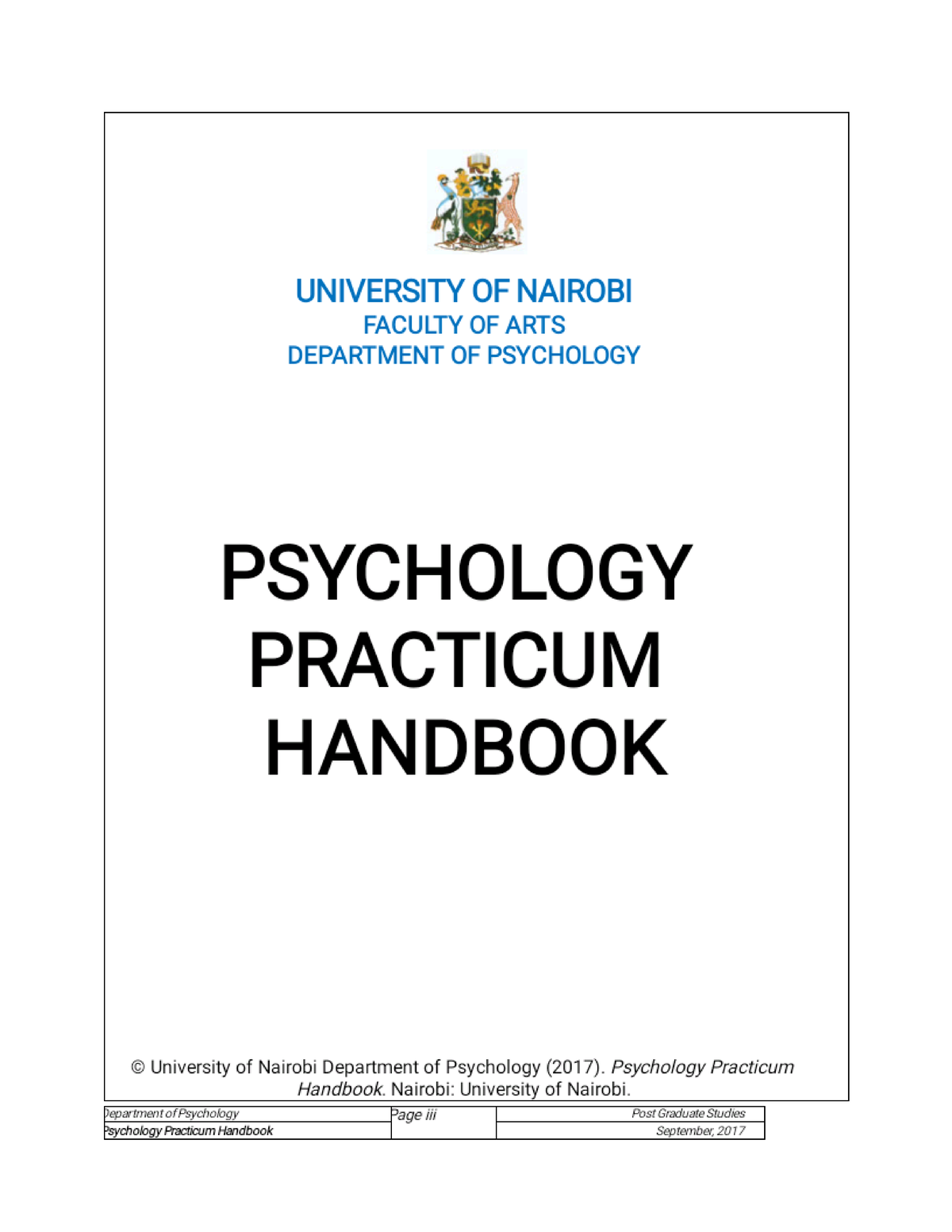 PSY 501: Psychology Practicum Handbook - University of Nairobi - Studocu