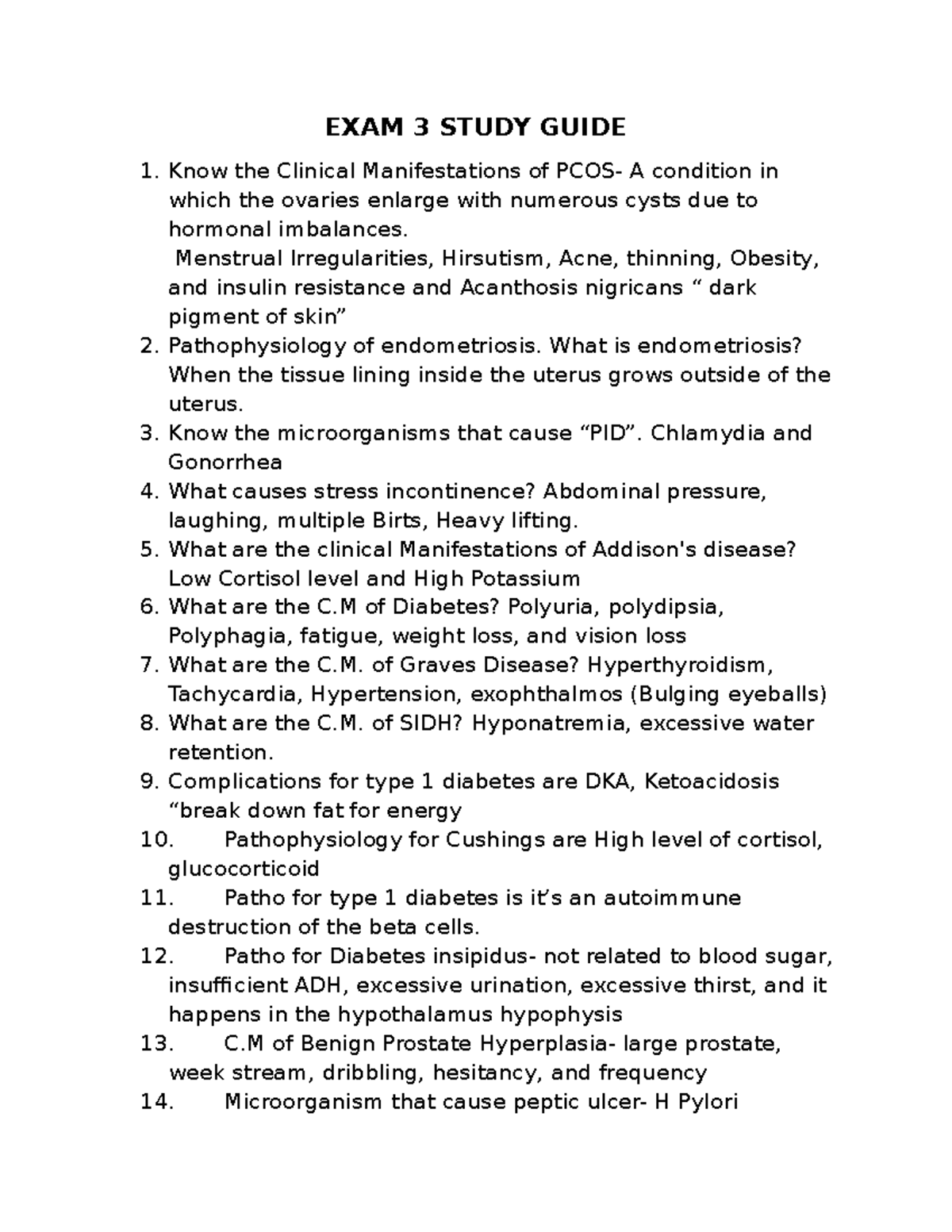 EXAM 3 STUDY GUIDE: Clinical Manifestations & Pathophysiology - Studocu