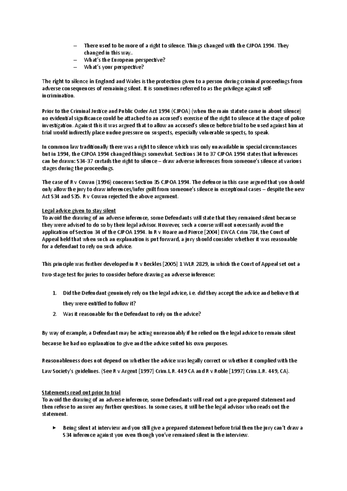 CJPOA 1994: Analyzing the Right to Silence in Criminal Proceedings ...