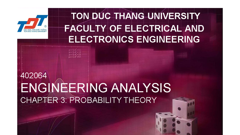 402064 - ENGINEERING ANALYSIS - CHAPTER 3: PROBABILITY THEORY - Studocu