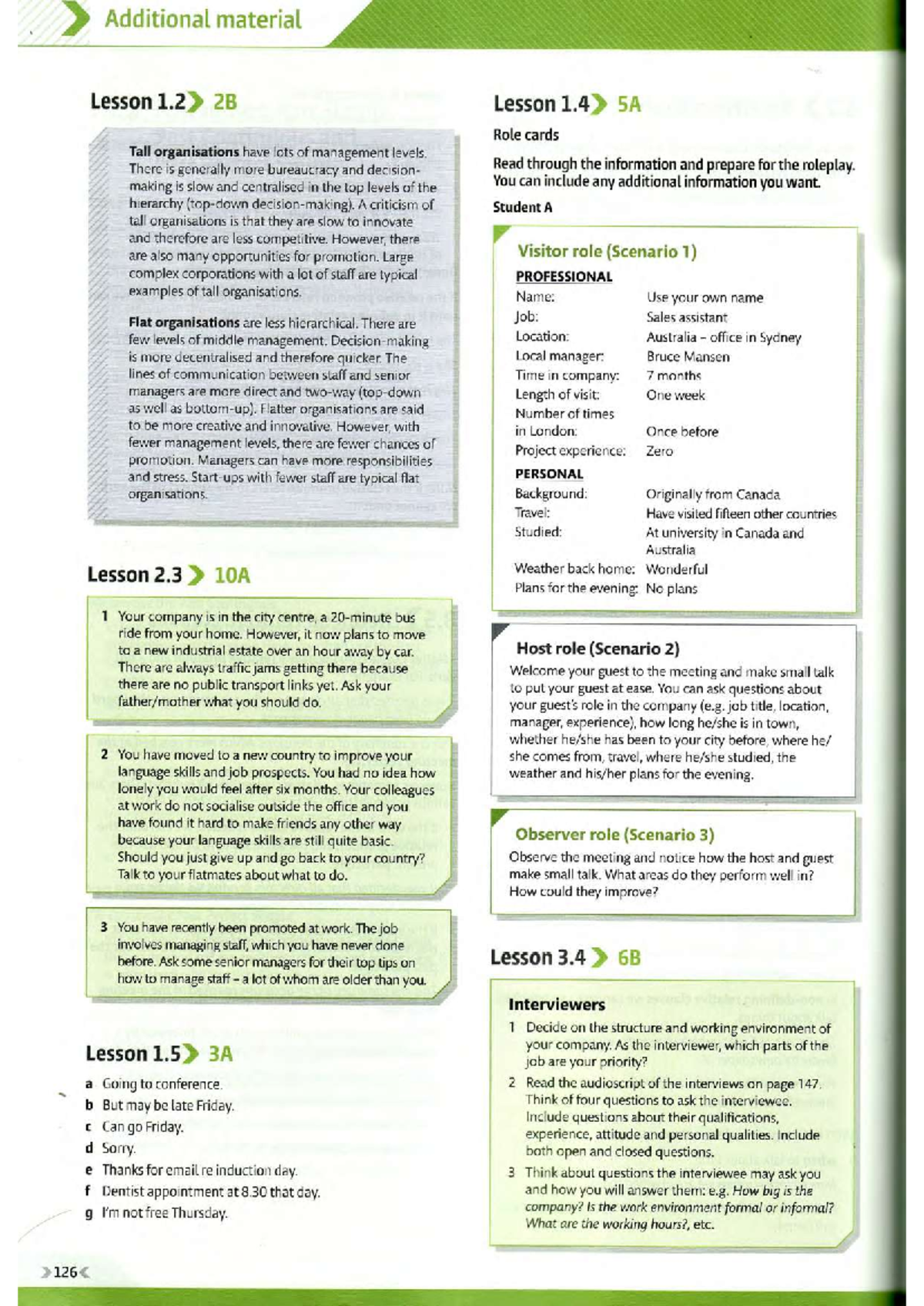 SB Additional Material: Roleplay Scenarios and Cultural Insights - Studocu
