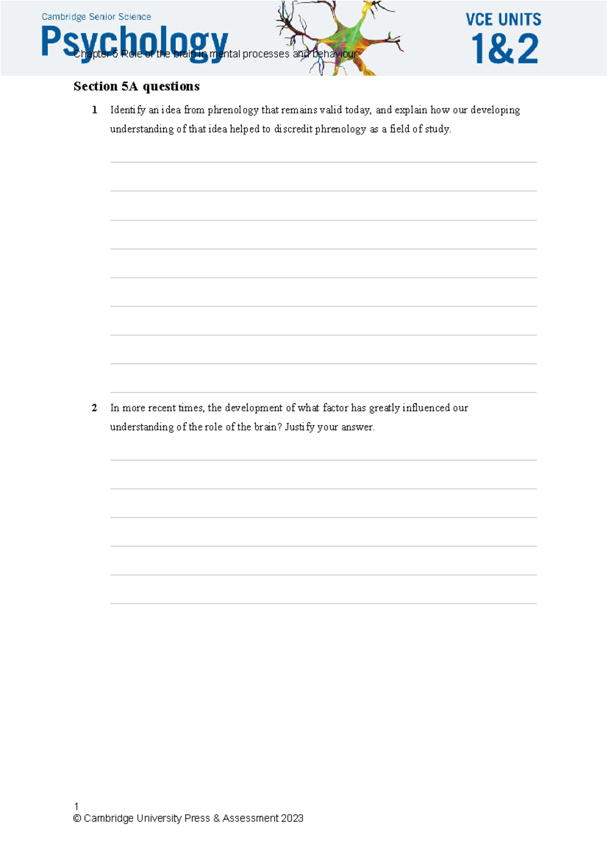 Chapter 5 Review: Brain's Role in Mental Processes (Cambridge 2023 ...