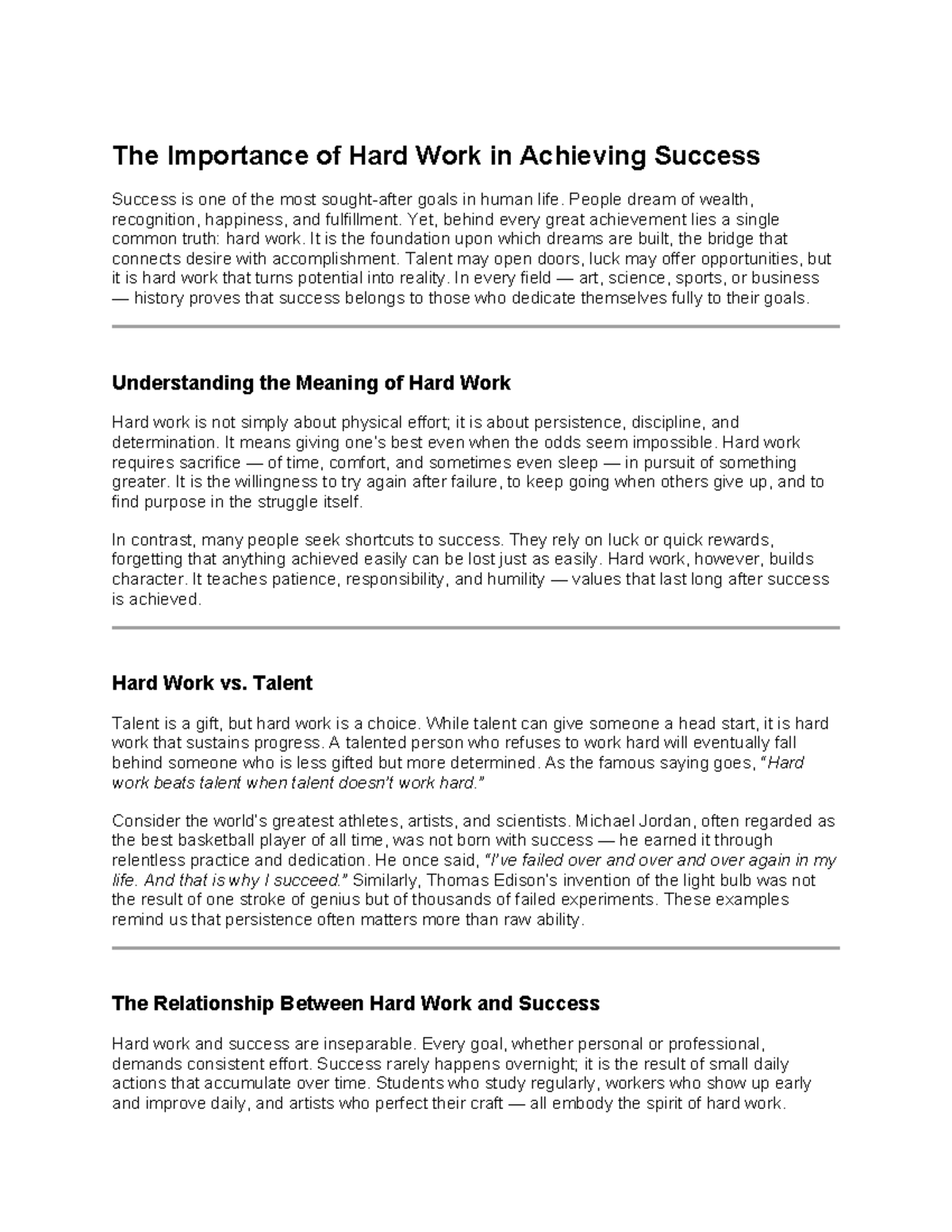 The Role of Hard Work in Achieving Success: Key Insights - Studocu