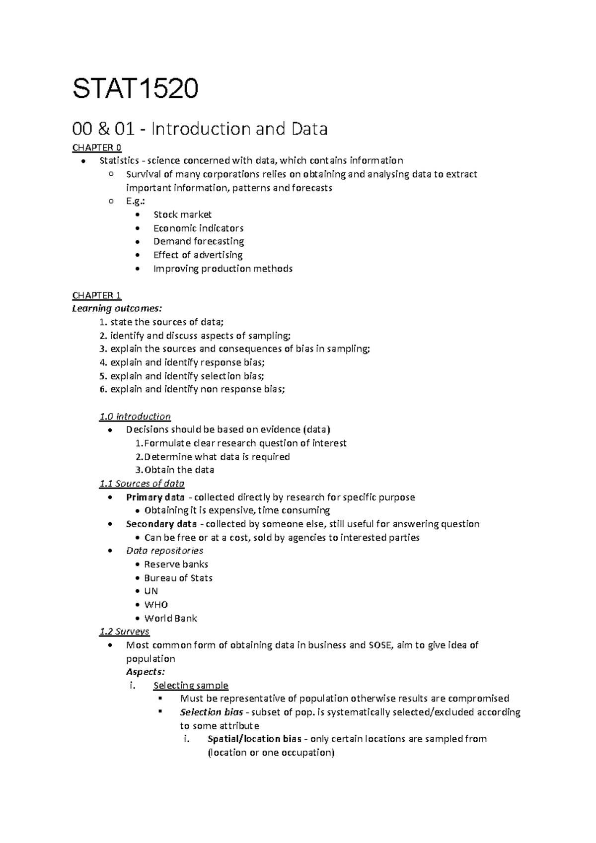 STAT1520 Whole Course Notes - Comprehensive Study Guide - Studocu