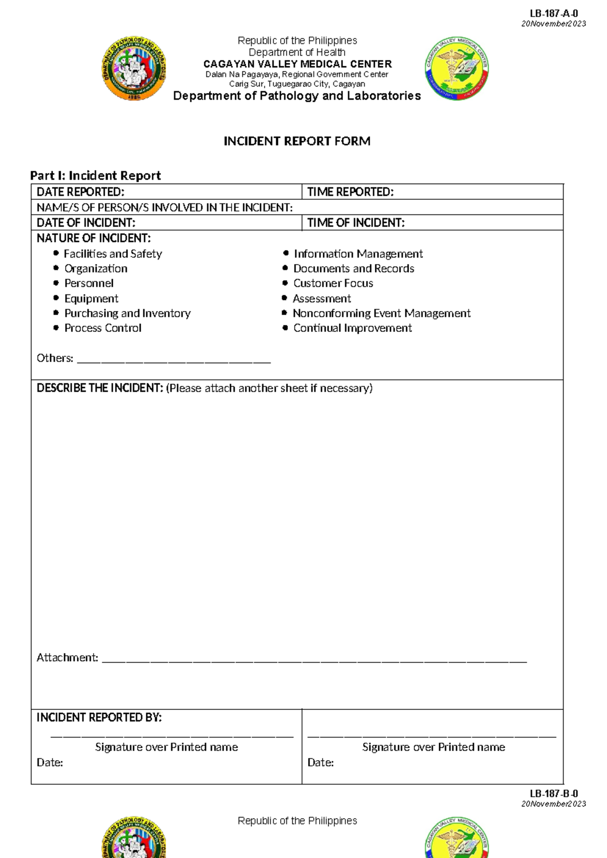 IR FORM - NOTES FOR ACC - CAGAYAN VALLEY MEDICAL CENTER - Studocu