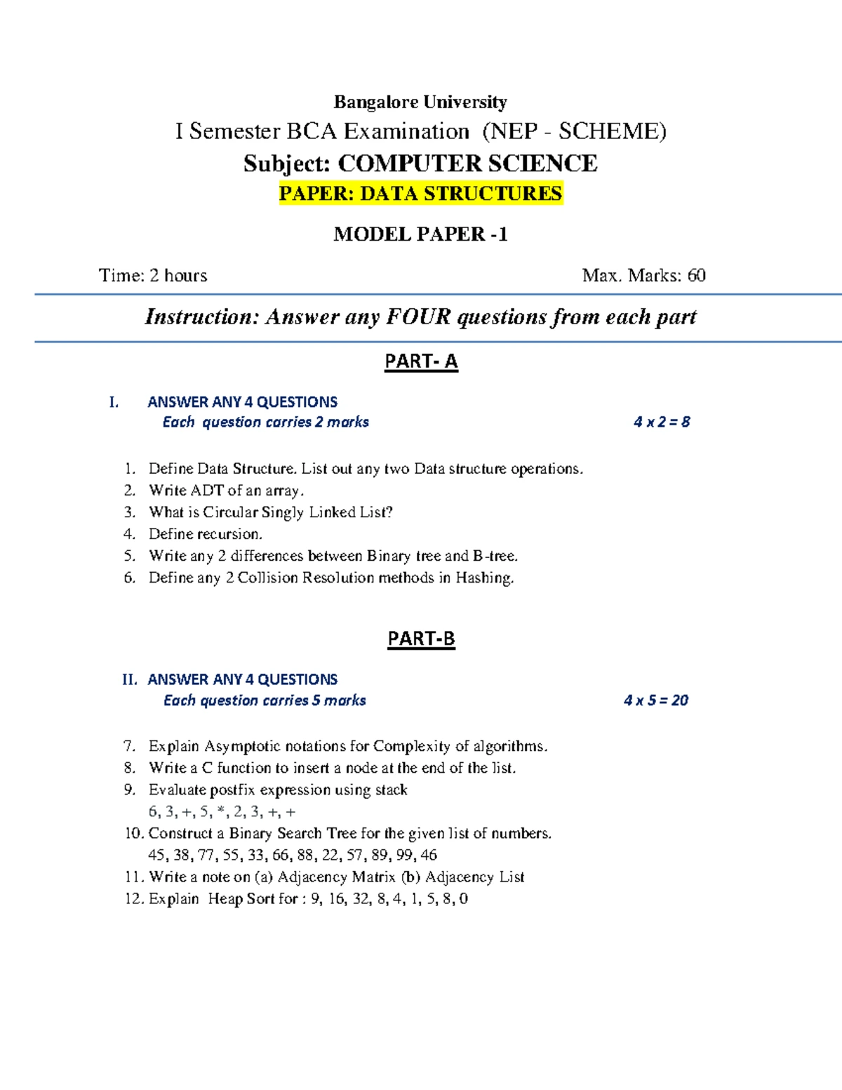 DST- Modelpaper-1 - Maths question bank - Bangalore University I ...