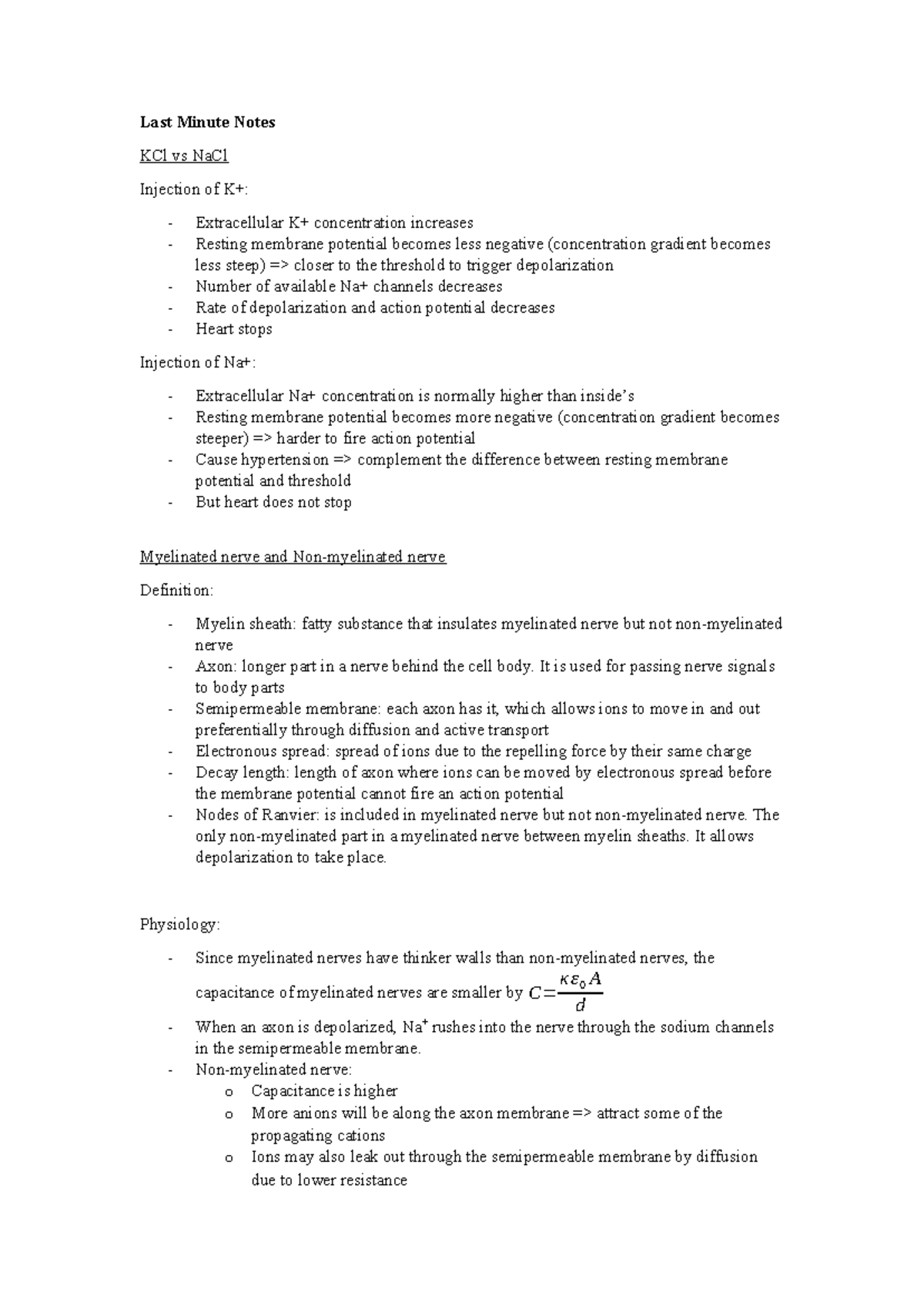 PFB 101: Summary of KCl vs NaCl Injection & Nerve Physiology Notes ...