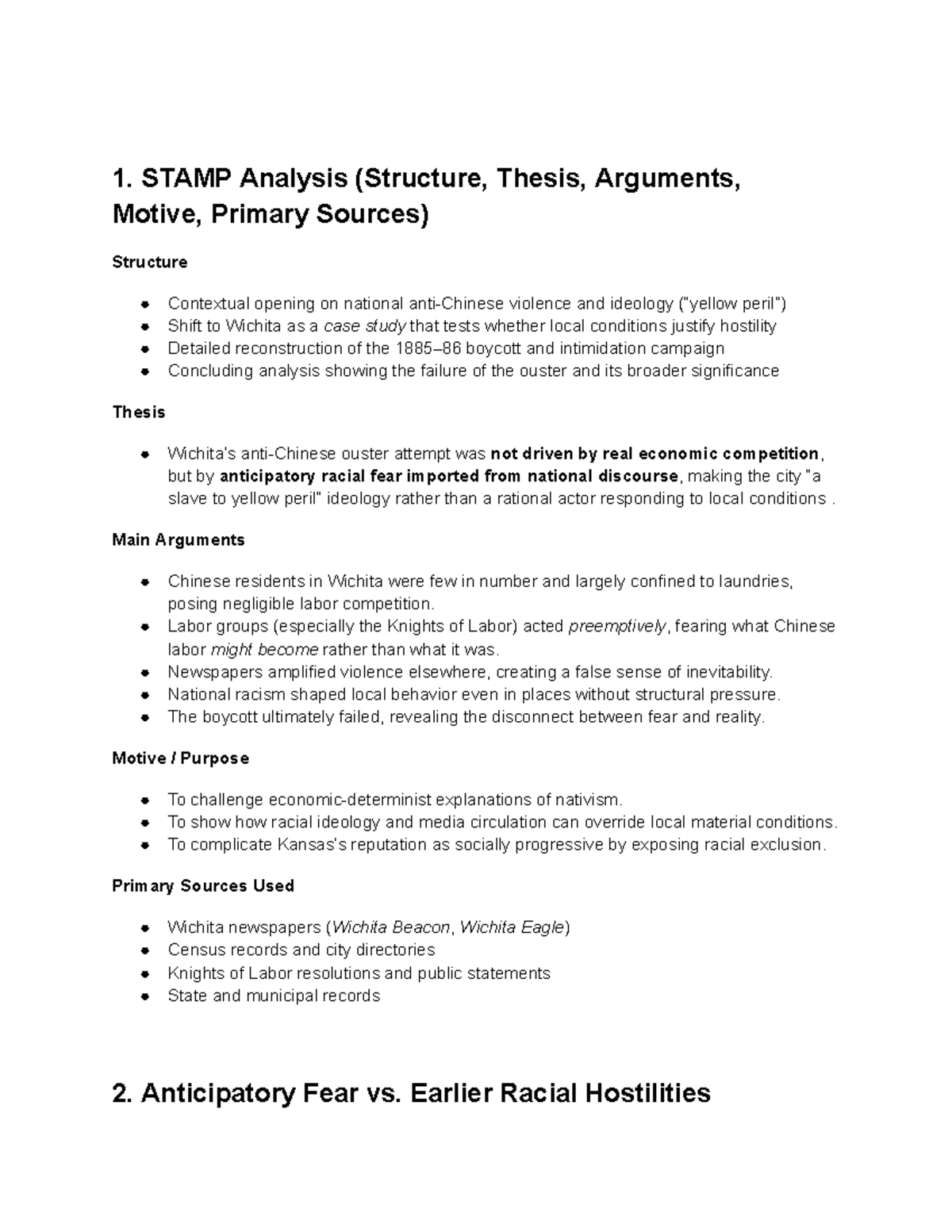 STAMP Analysis: National Violence, Ideology & Chinese Exclusion - Studocu