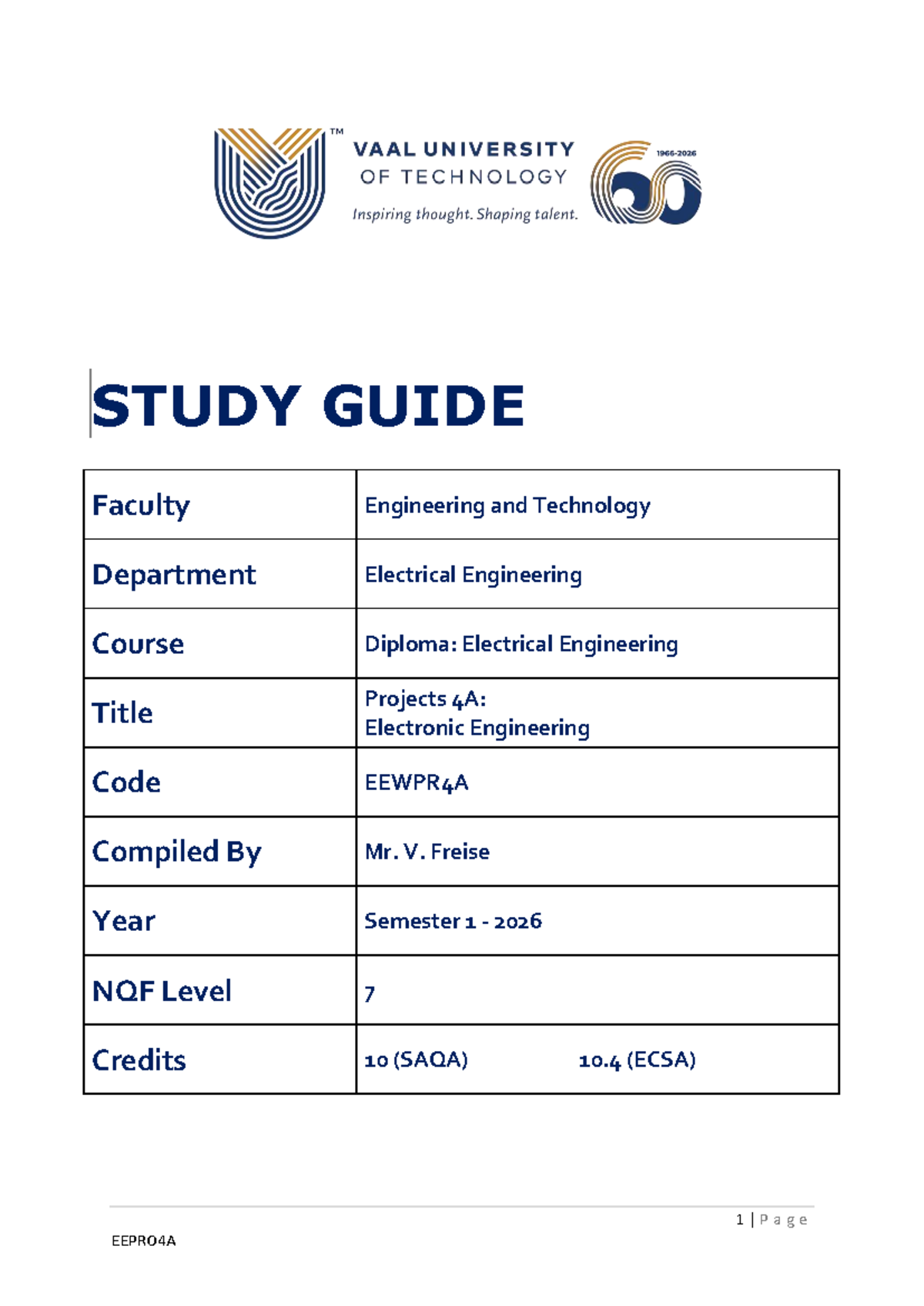 EEWPR4A Projects 4 Electronic Engineering Study Guide 2026 - Studocu