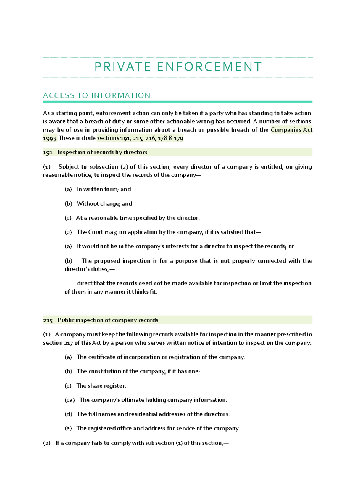 Enforcement - A number of sections may be of use in providing ...
